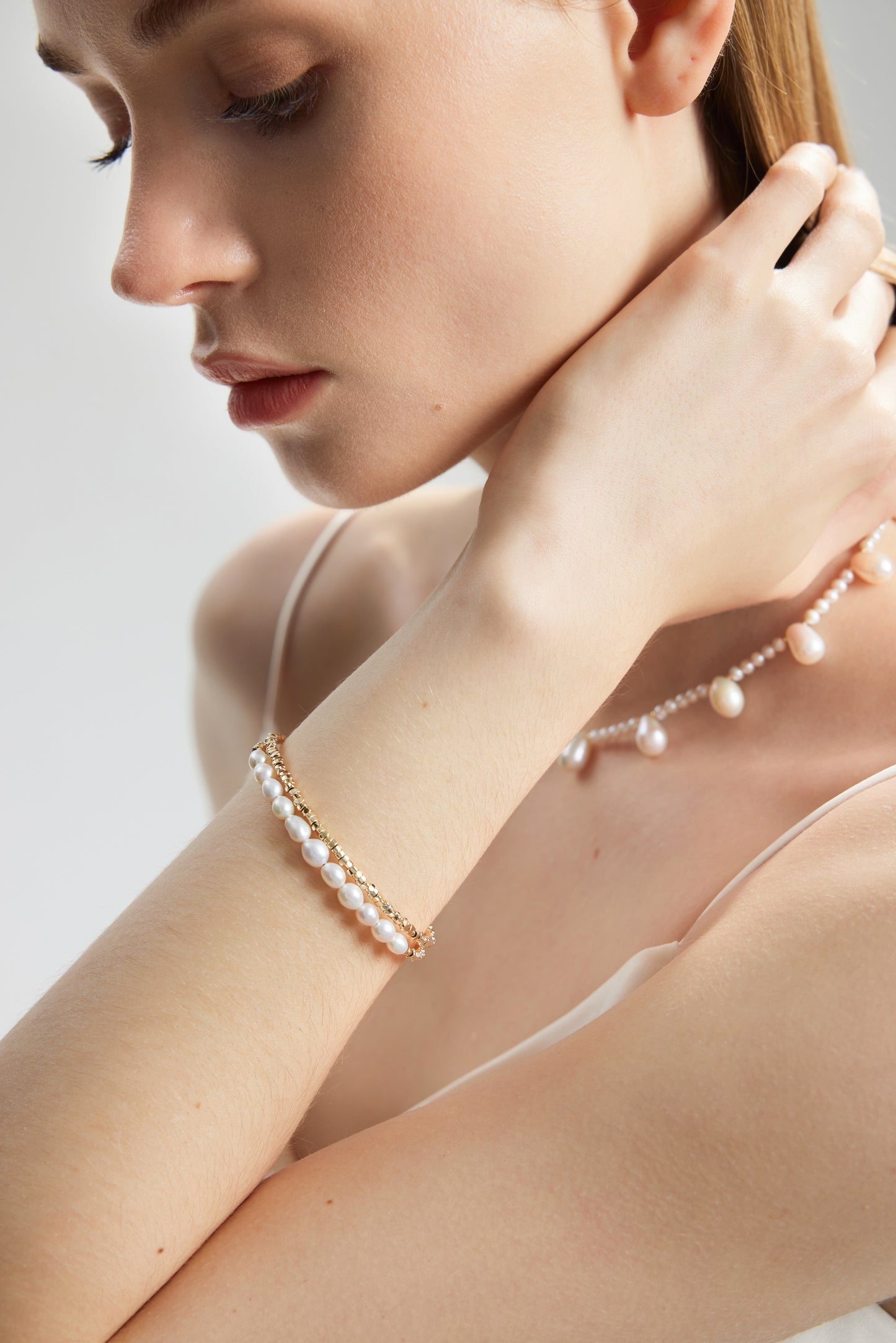 DULCIS Series Freshwater Baroque Pearl Bracelet ref.#011 - Rice Pearl, 14K Gold-plated