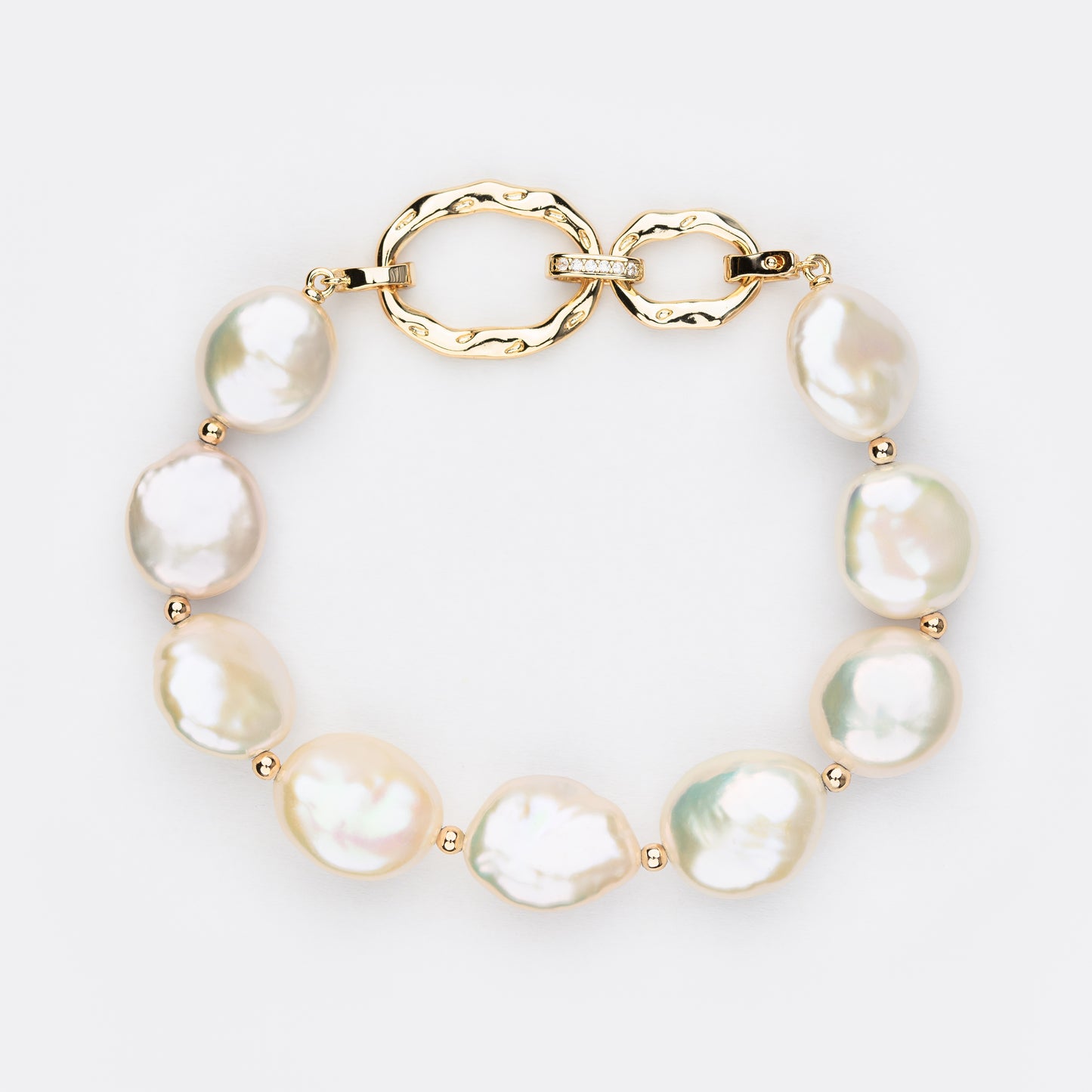 MOONLIT Series Freshwater Baroque Pearl Bracelet ref.#049 - Button Pearl, 14K Gold-plated