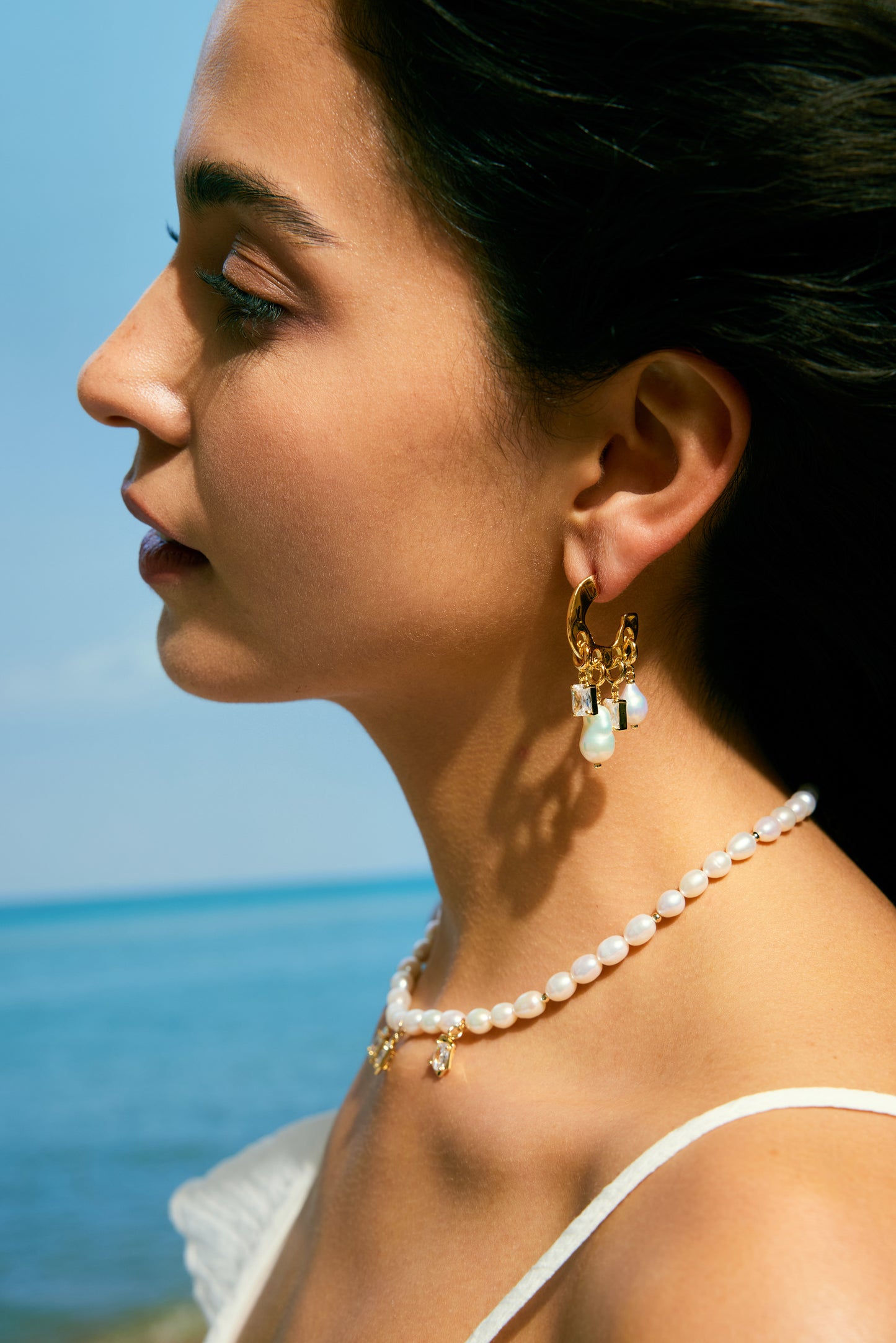 SPARKLING Series Freshwater Baroque Pearl Earrings ref.#077 - 14K Gold-plated, Gemstone