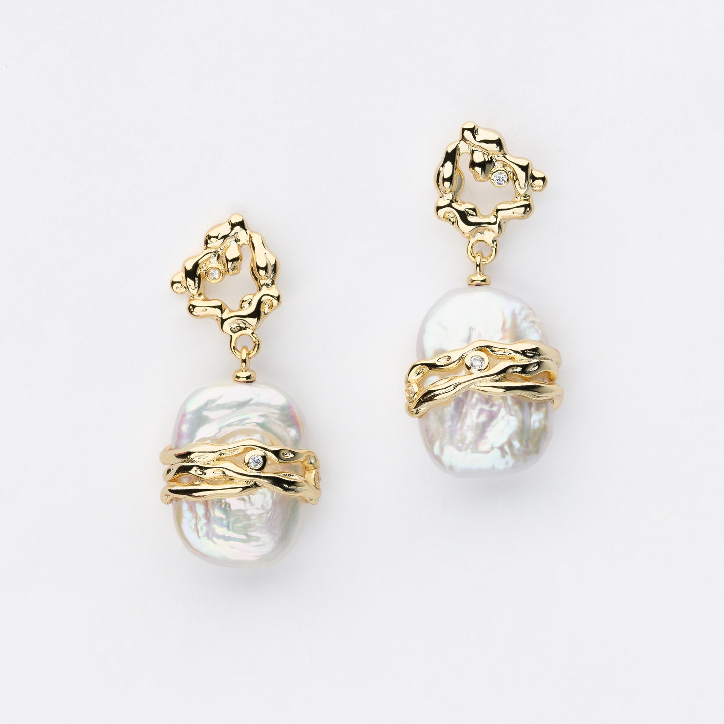 MYSTIC Series Freshwater Baroque Pearl Earrings ref.#027 - 14K Gold-plated, Gemstone