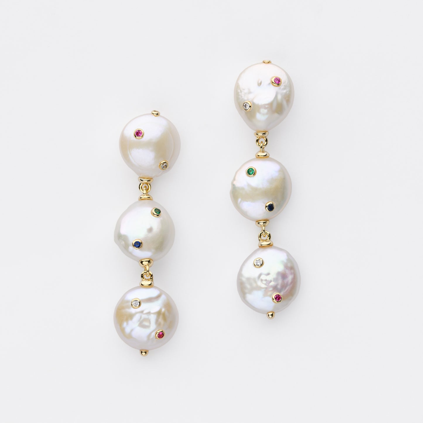 SPARKLING Series Freshwater Baroque Pearl Earrings ref.#030 - Button Pearl, 14K Gold-plated, Gemstone