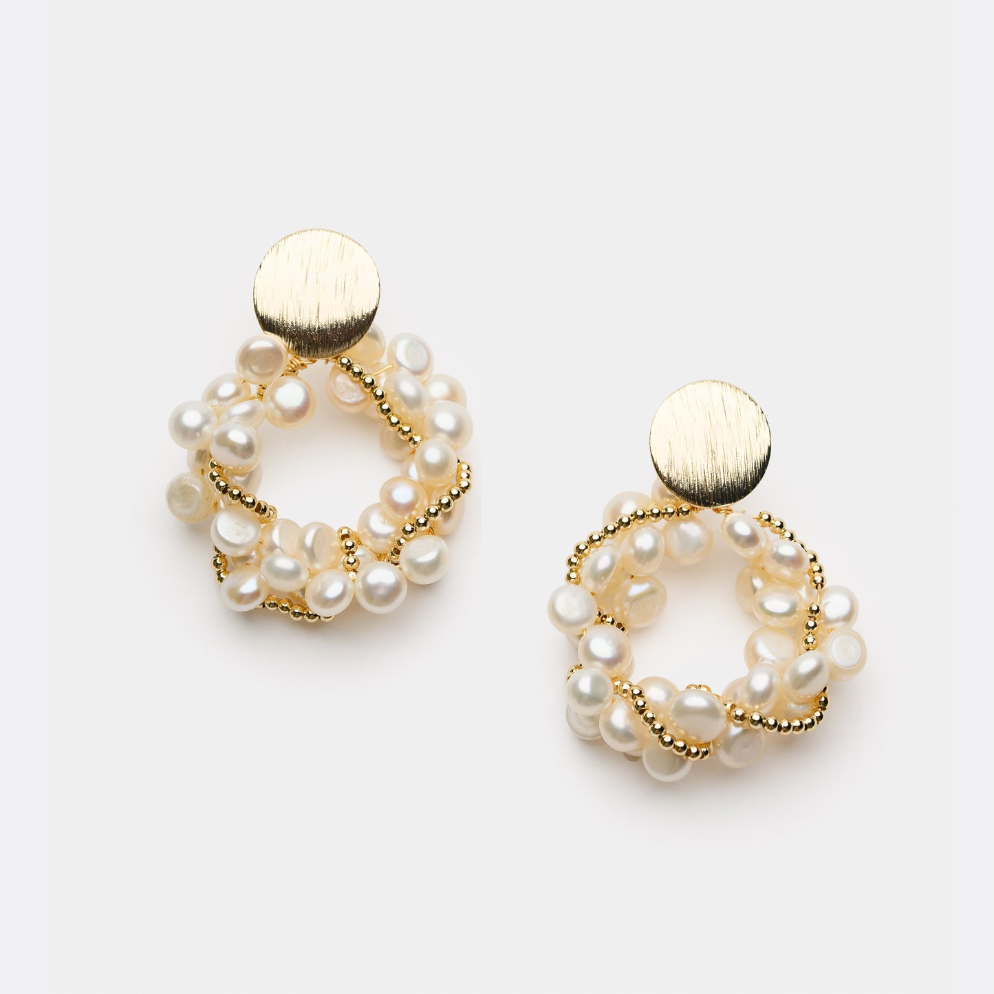 VENUSTUS Series Freshwater Baroque Pearl Earrings ref.#053 - Button Pearl, 14K Gold-plated