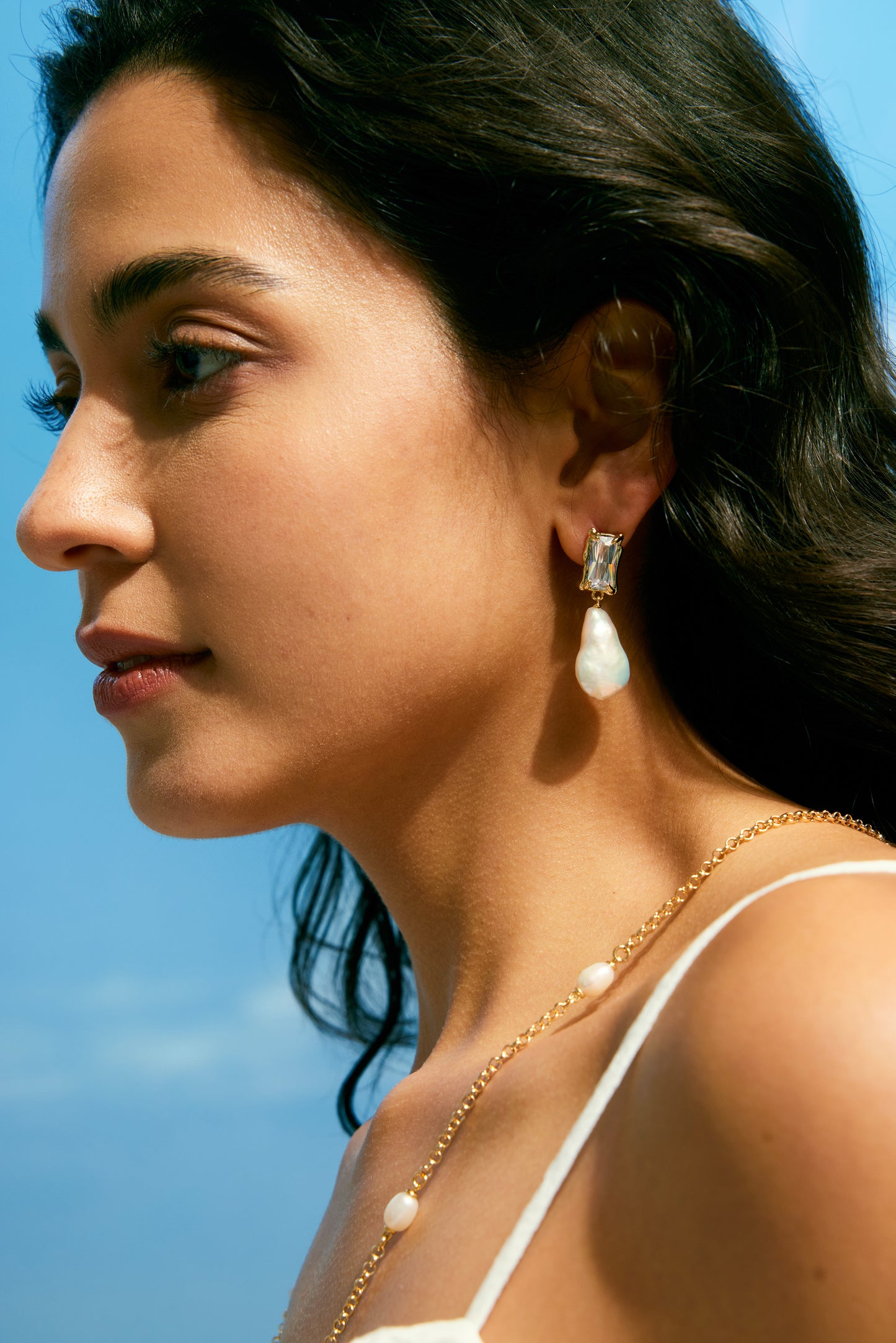 SPARKLING Series Freshwater Baroque Pearl Earrings ref.#078 - 14K Gold-plated, Gemstone