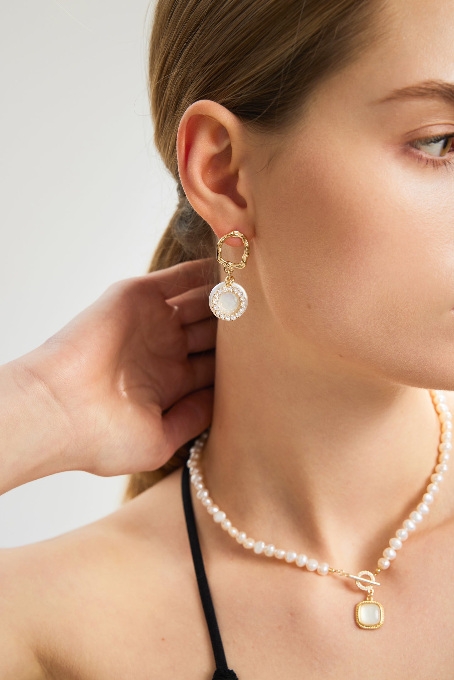 SPARKLING Series Freshwater Baroque Pearl Earrings ref.#082 - 14K Gold-plated, Gemstone