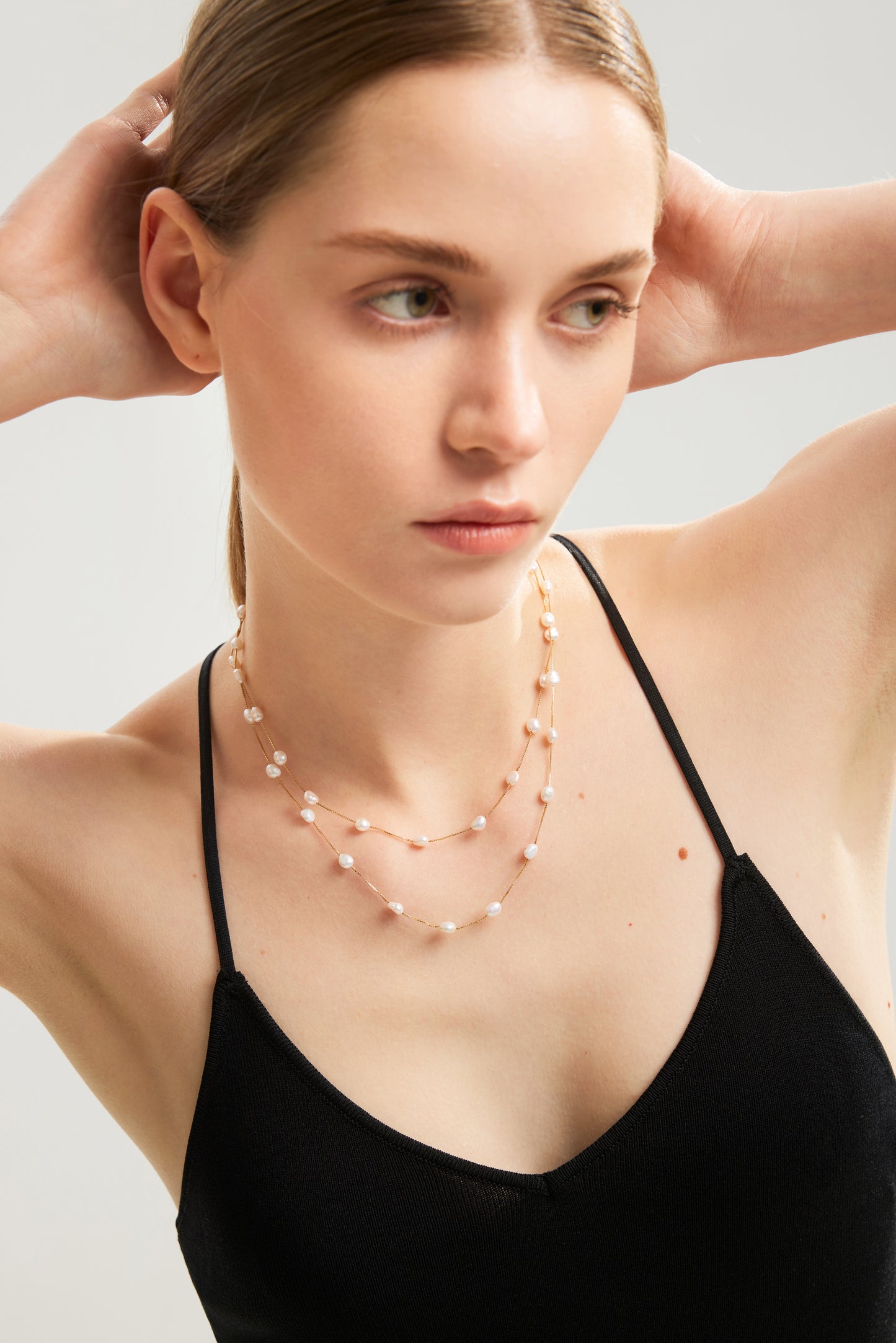 CATALYTIC Series Freshwater Baroque Pearl Necklace ref.#002 - Button Pearl, 14K Gold-plated