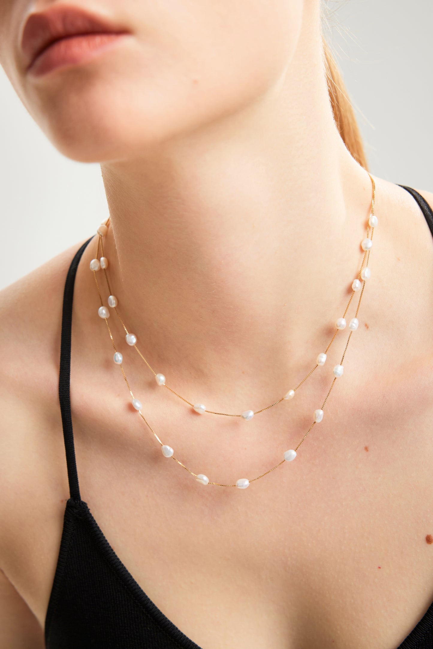 CATALYTIC Series Freshwater Baroque Pearl Necklace ref.#002 - Button Pearl, 14K Gold-plated