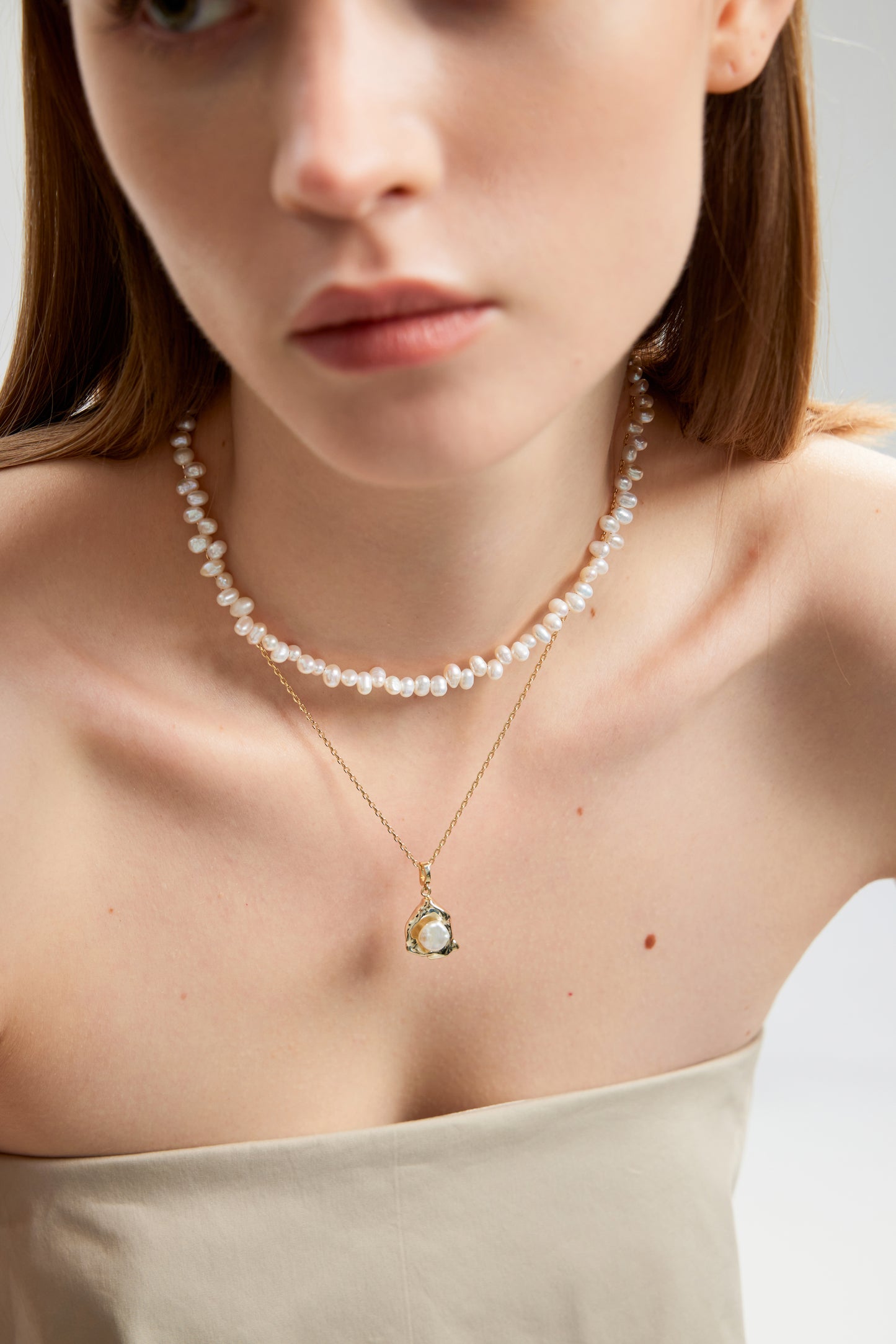 CATALYTIC Series Freshwater Baroque Pearl Necklace ref.#013 - Petal Pearl, 14K Gold-plated