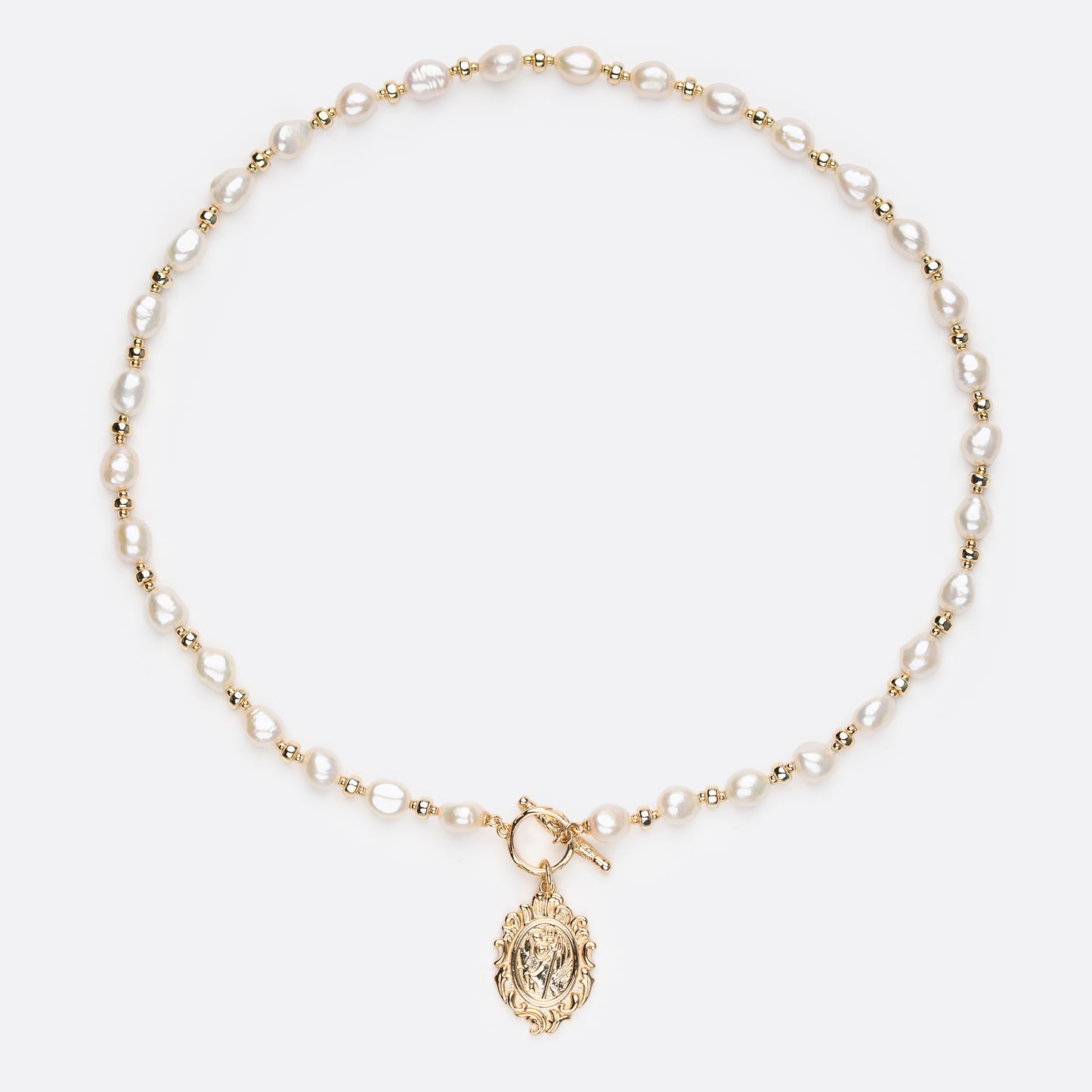 VENUSTUS Series Freshwater Baroque Pearl Necklace ref.#016 - Button Pearl, 14K Gold-plated