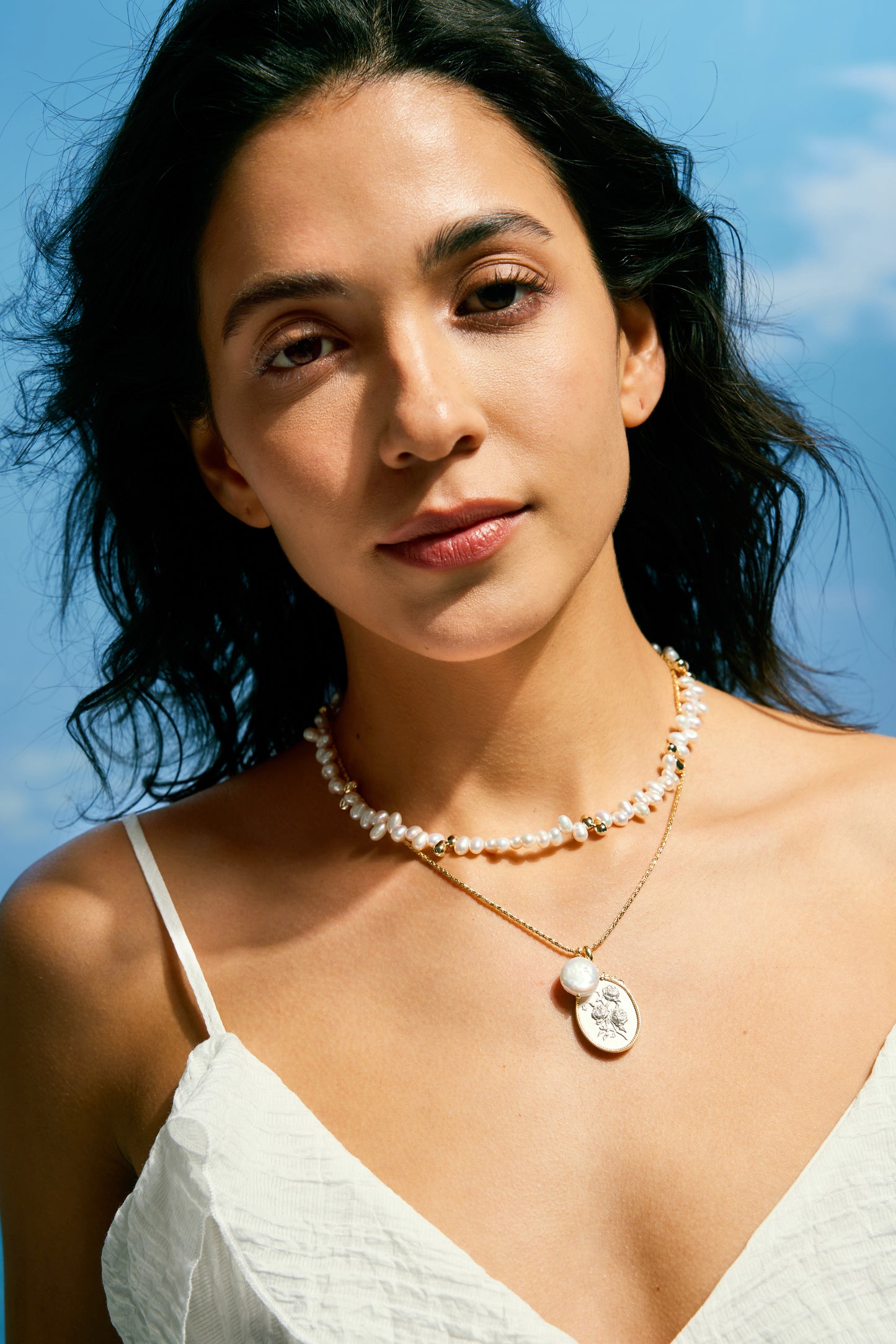 VENUSTUS Series Freshwater Baroque Pearl Necklace ref.#017 - Button Pearl, 14K Gold-plated