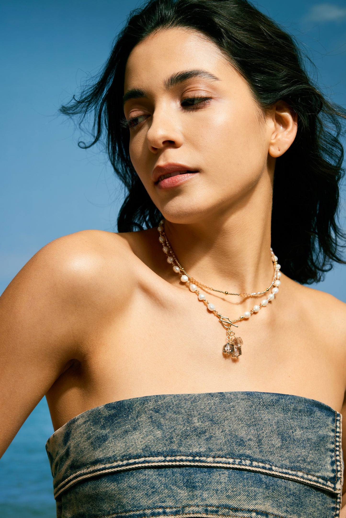 VIBRANT Series Freshwater Baroque Pearl Necklace ref.#018 - Button Pearl, 14K Gold-plated, Gemstone