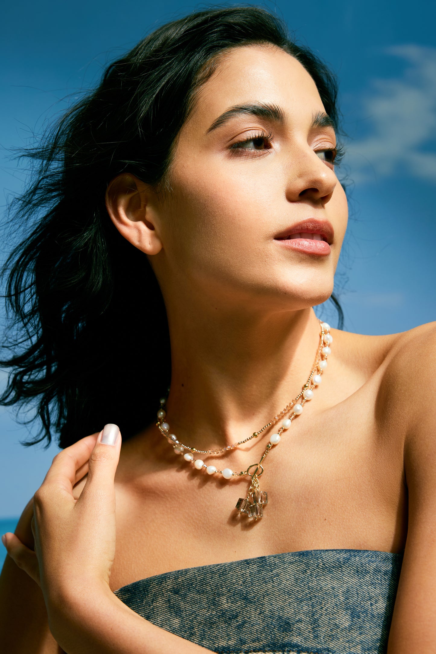 VIBRANT Series Freshwater Baroque Pearl Necklace ref.#018 - Button Pearl, 14K Gold-plated, Gemstone