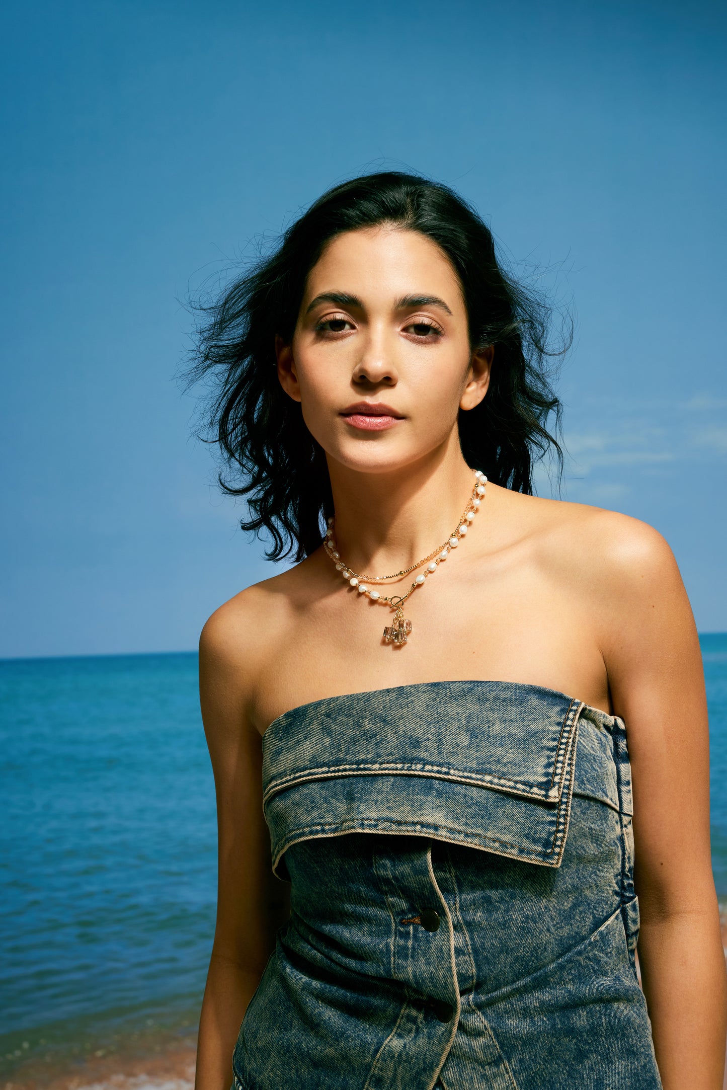 VIBRANT Series Freshwater Baroque Pearl Necklace ref.#018 - Button Pearl, 14K Gold-plated, Gemstone
