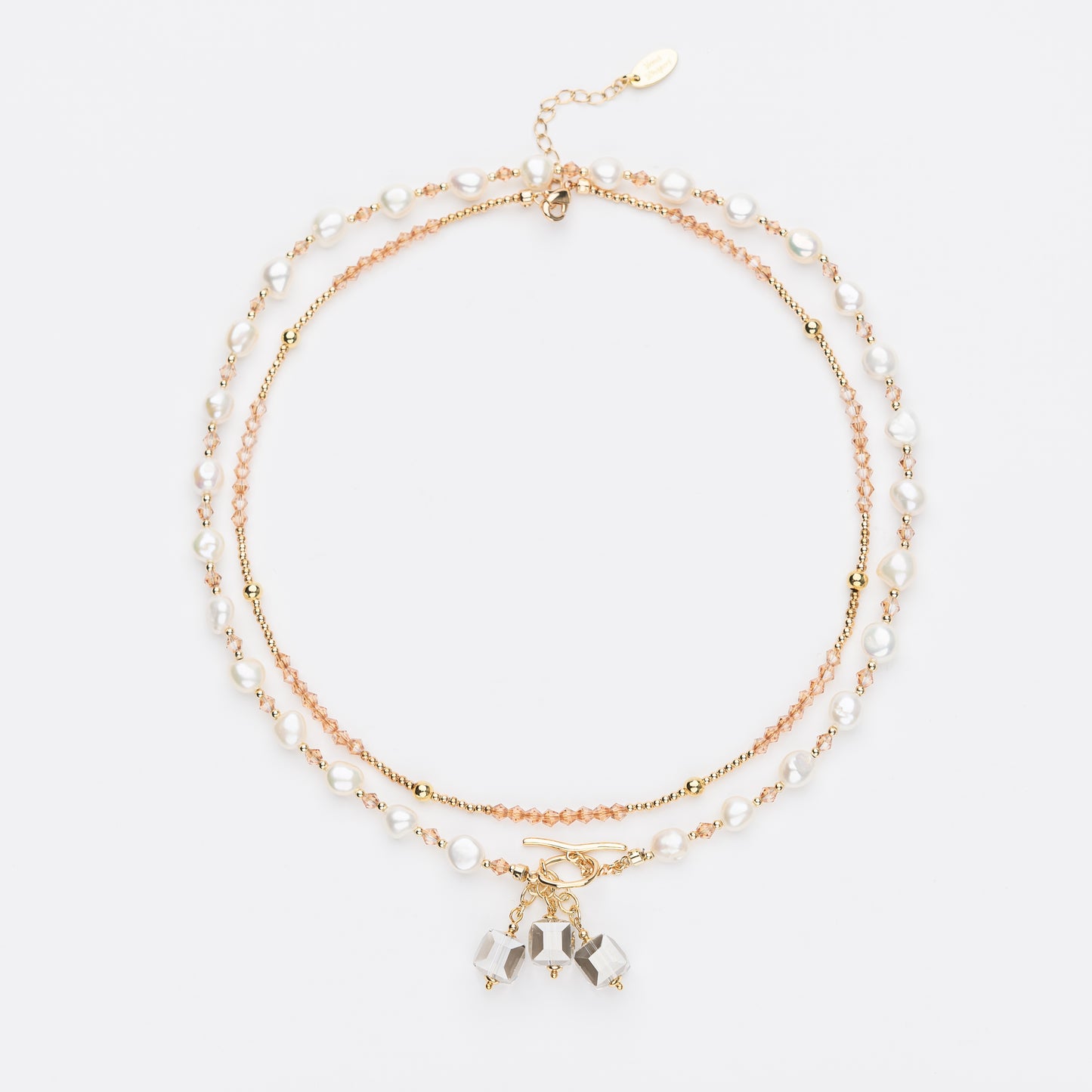 VIBRANT Series Freshwater Baroque Pearl Necklace ref.#018 - Button Pearl, 14K Gold-plated, Gemstone