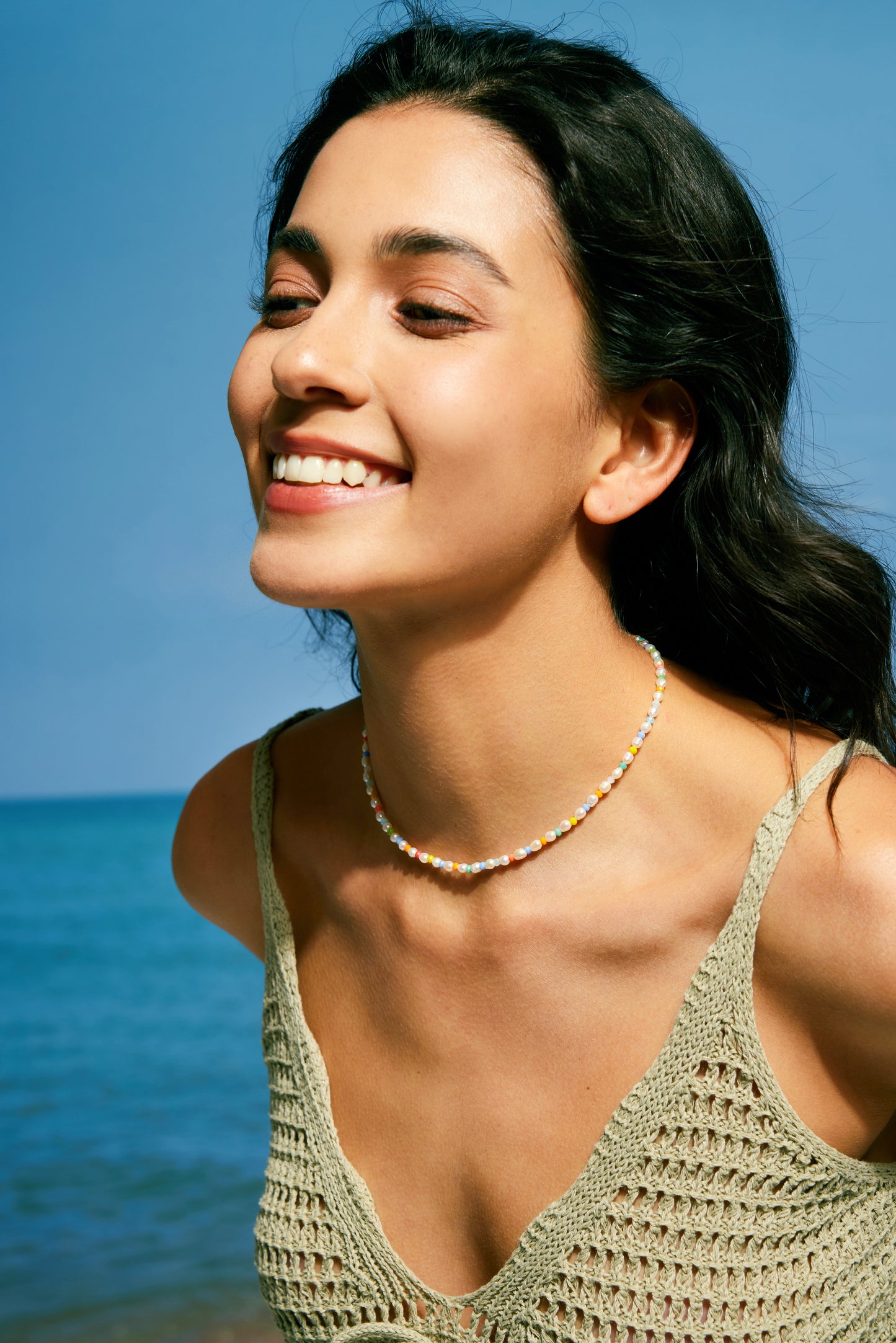 VIBRANT Series Freshwater Baroque Pearl Necklace ref.#020 - Rice Pearl, Gemstone