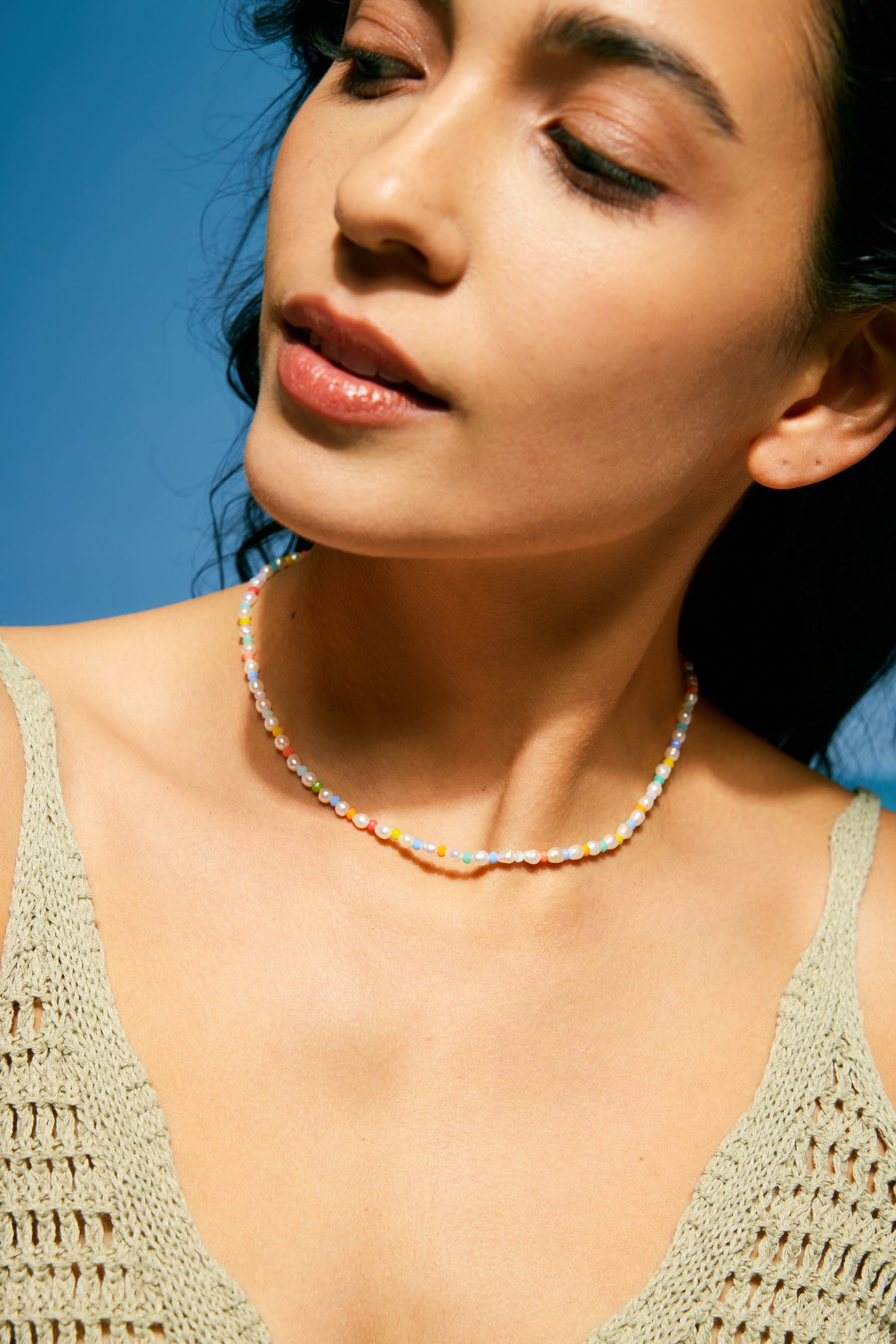 VIBRANT Series Freshwater Baroque Pearl Necklace ref.#020 - Rice Pearl, Gemstone