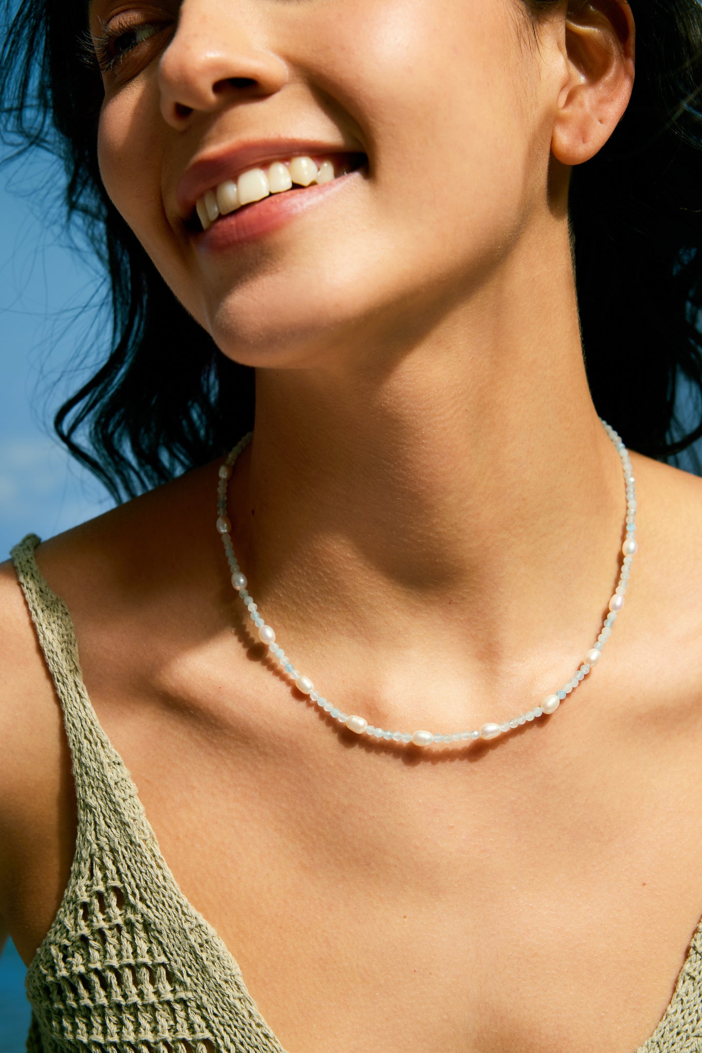 VIBRANT Series Freshwater Baroque Pearl Necklace ref.#021 - Rice Pearl, Gemstone