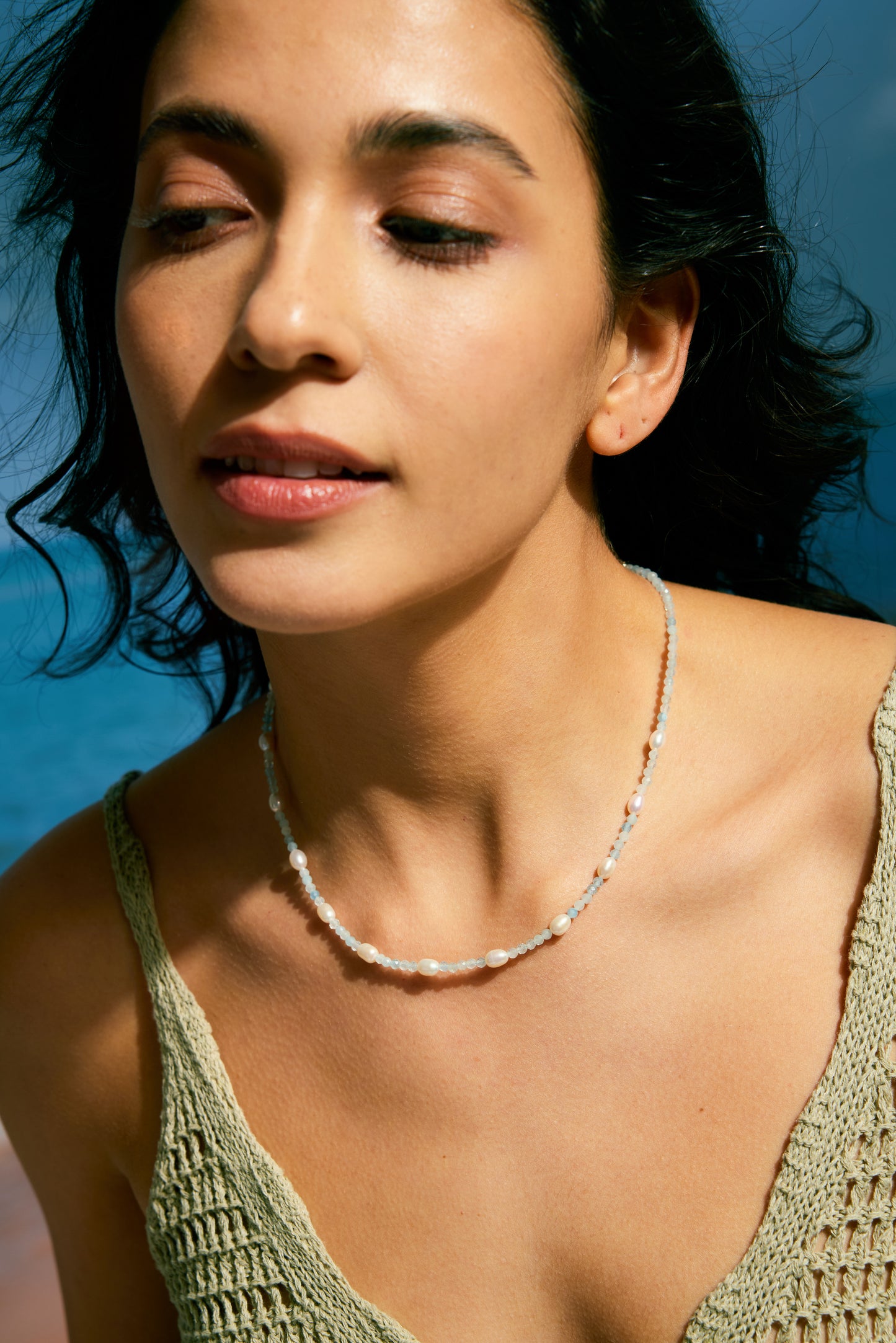 VIBRANT Series Freshwater Baroque Pearl Necklace ref.#021 - Rice Pearl, Gemstone