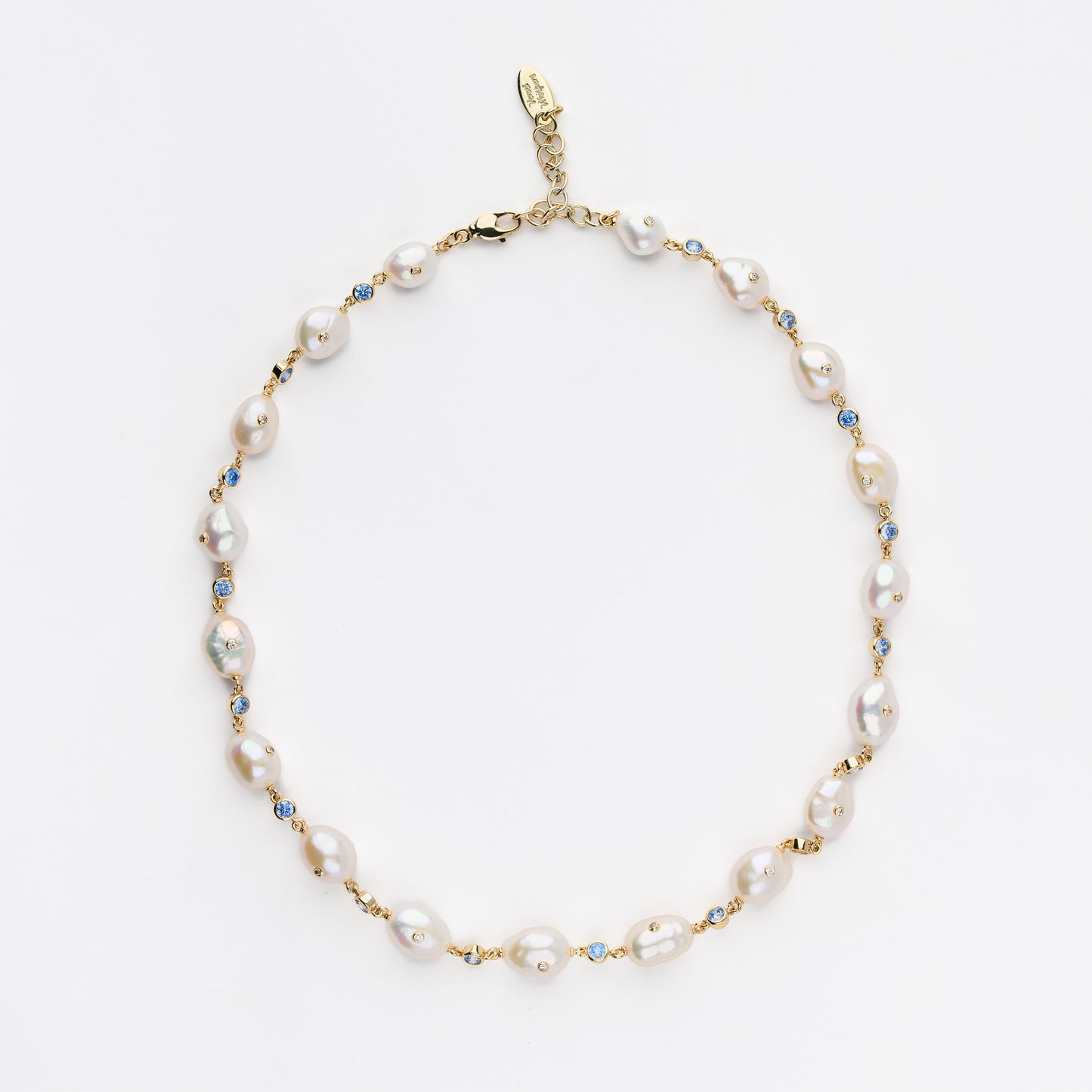 SPARKLING Series Freshwater Baroque Pearl Necklace ref.#028 - Button Pearl, 14K Gold-plated, Gemstone