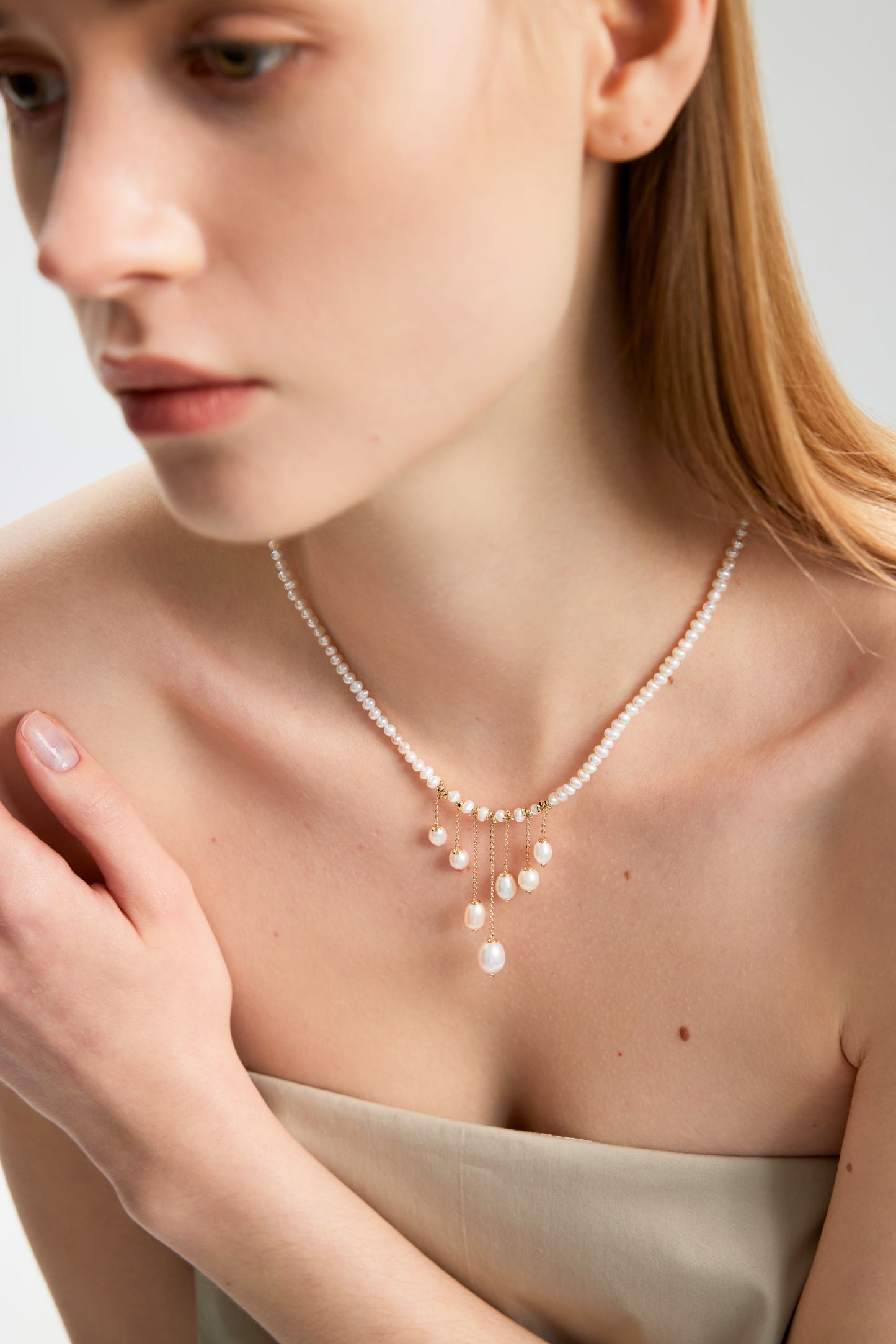 CATALYTIC Series Freshwater Baroque Pearl Necklace ref.#035 - Rice Pearl, 14K Gold-plated
