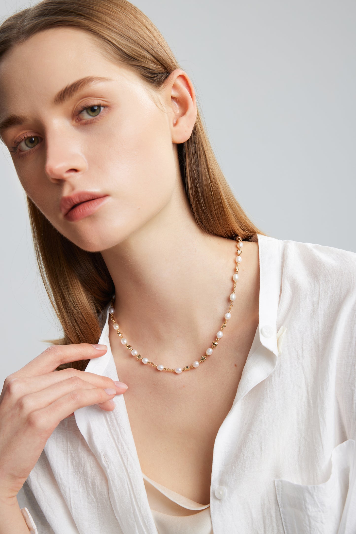 VENUSTUS Series Freshwater Baroque Pearl Necklace ref.#042 - Rice Pearl, 14K Gold-plated