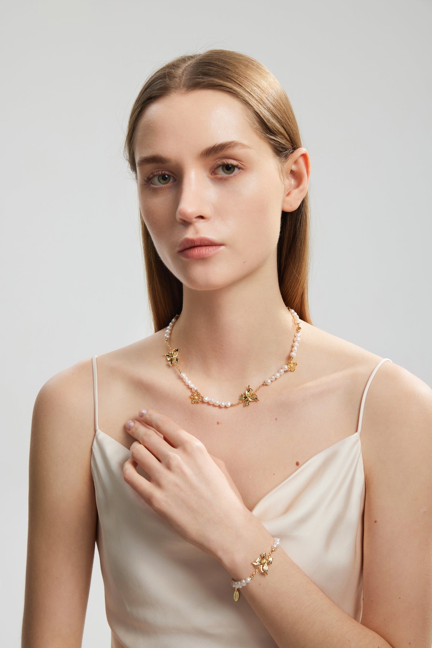 VENUSTUS Series Freshwater Baroque Pearl Necklace ref.#043 - Button Pearl, 14K Gold-plated
