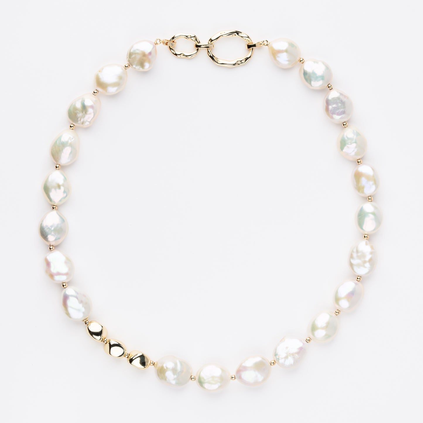 MOONLIT Series Freshwater Baroque Pearl Necklace ref.#046 - Button Pearl, 14K Gold-plated