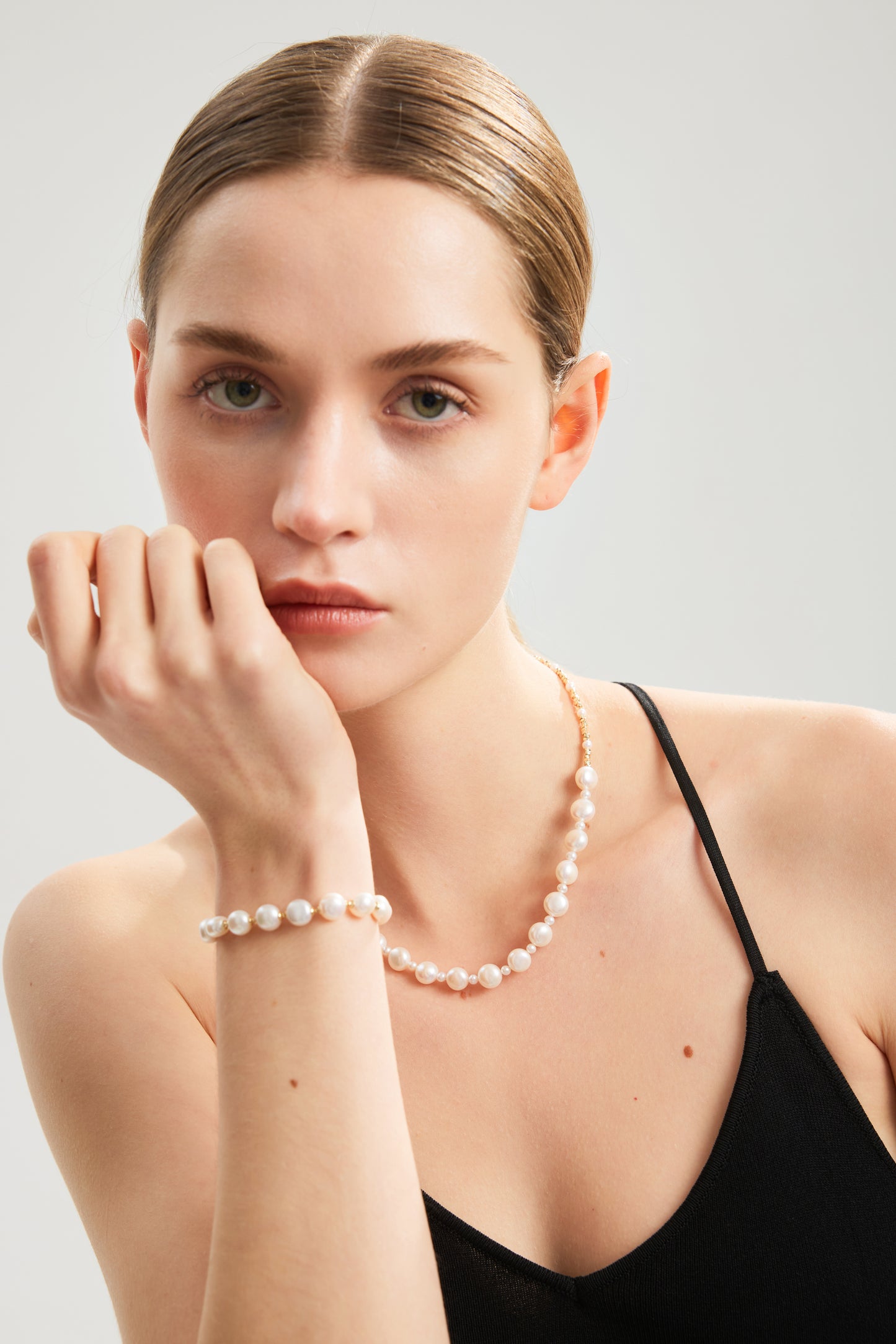 MOONLIT Series Freshwater Baroque Pearl Necklace ref.#047 - Button Pearl, 14K Gold-plated