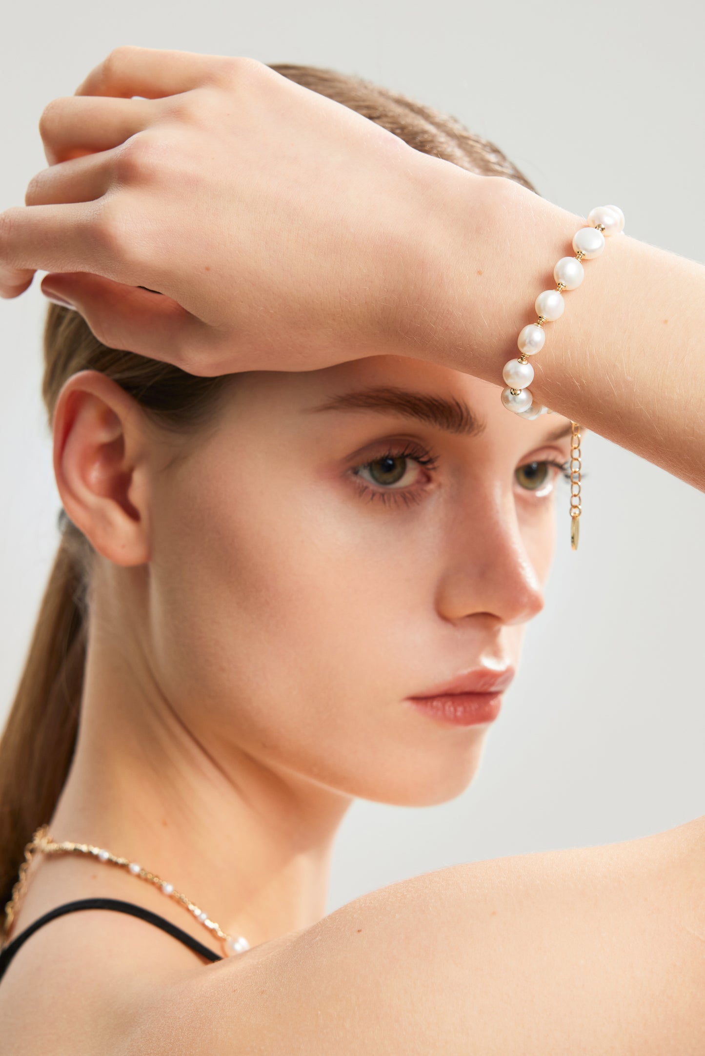 MOONLIT Series Freshwater Baroque Pearl Bracelet ref.#048 - Button Pearl, 14K Gold-plated