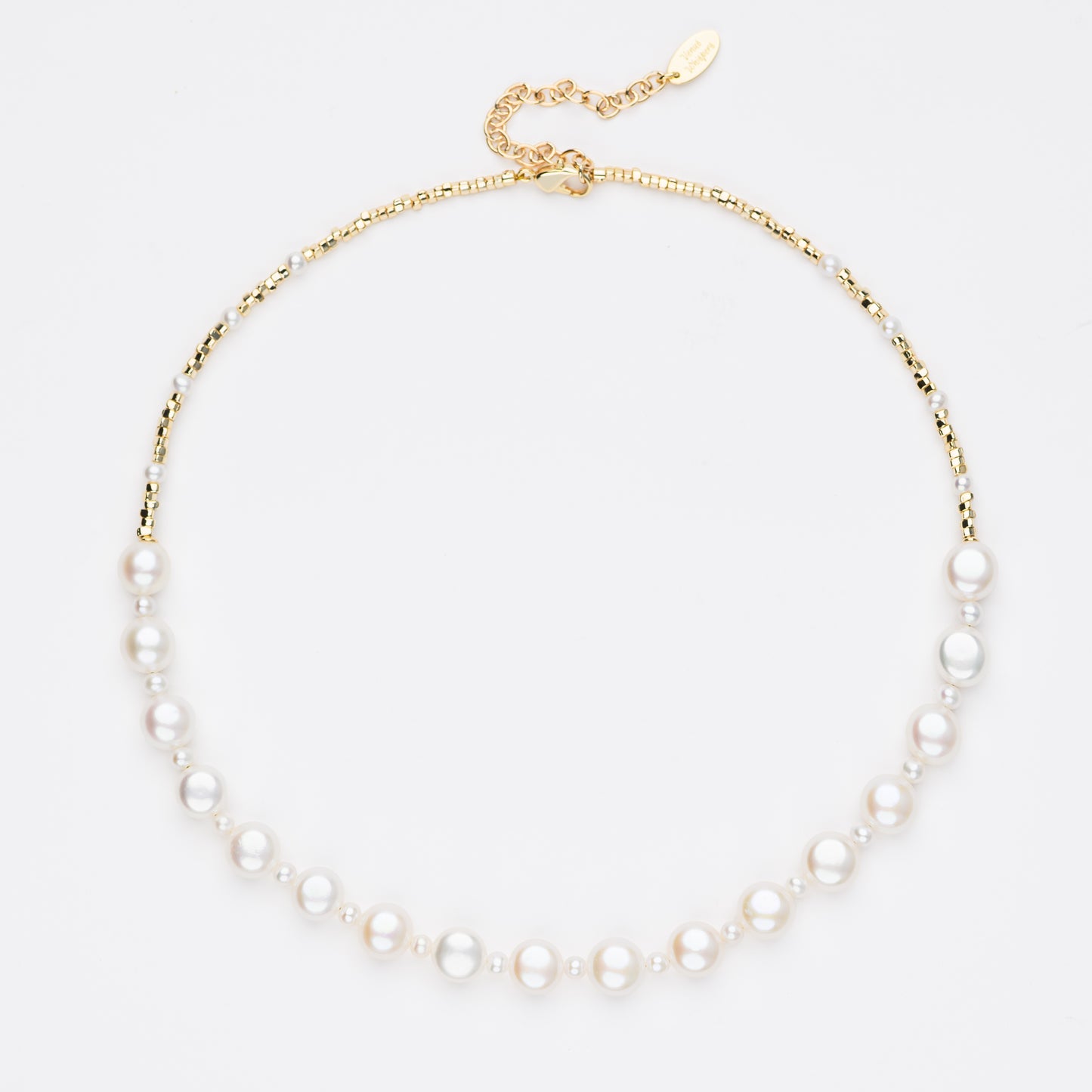 MOONLIT Series Freshwater Baroque Pearl Necklace ref.#047 - Button Pearl, 14K Gold-plated