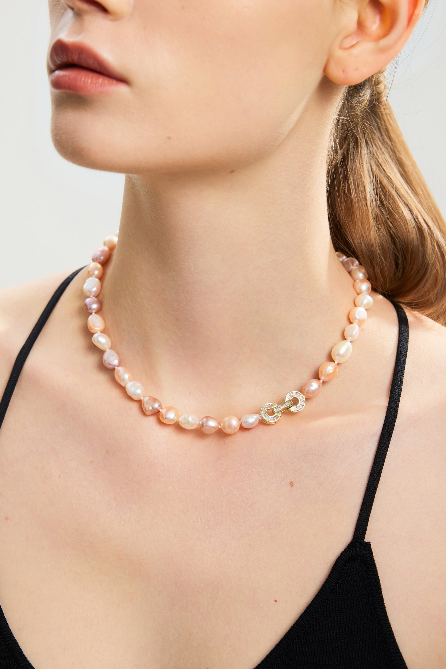 MOONLIT Series Freshwater Baroque Pearl Necklace ref.#050 - Button Pearl, 14K Gold-plated, Gemstone