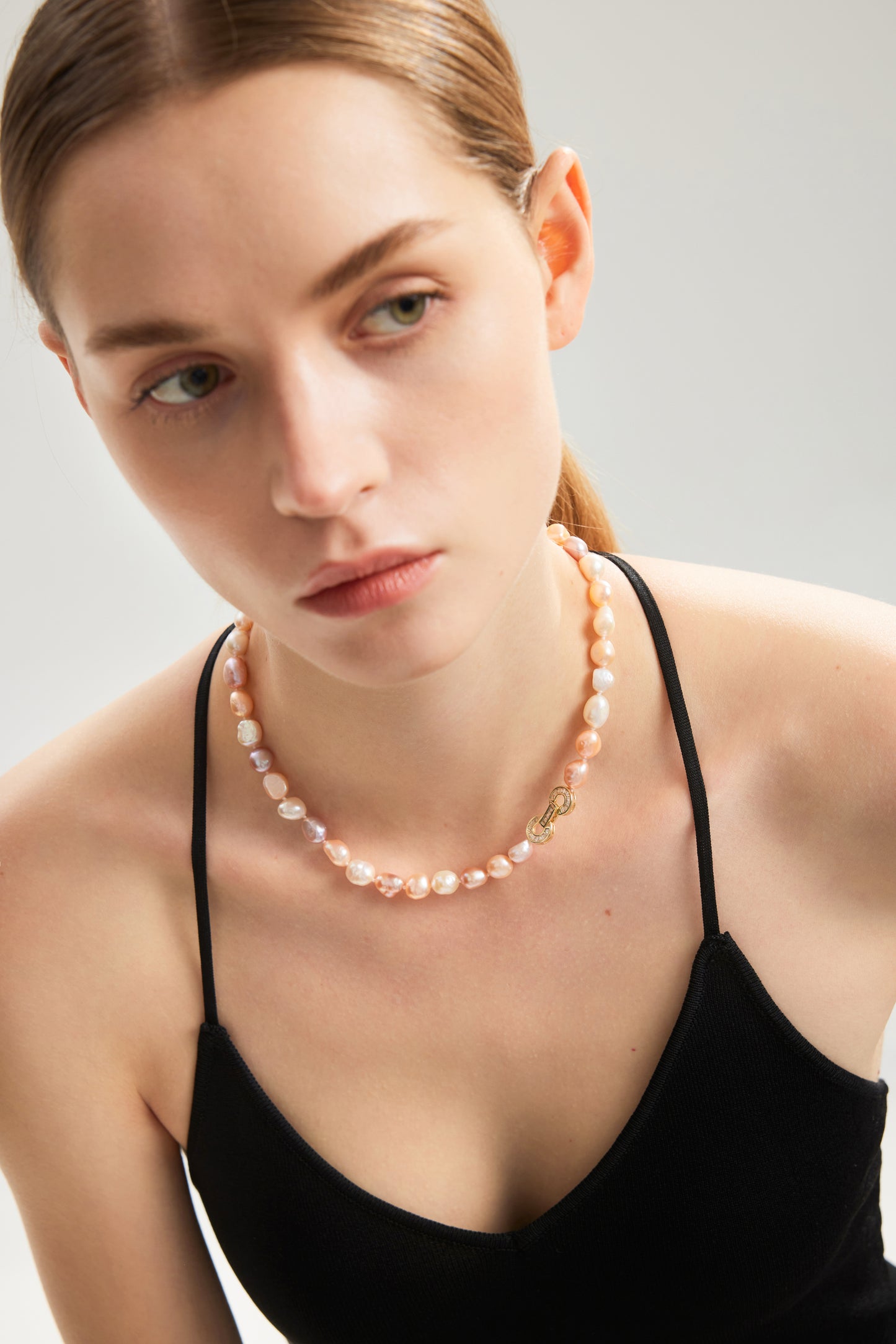 MOONLIT Series Freshwater Baroque Pearl Necklace ref.#050 - Button Pearl, 14K Gold-plated, Gemstone
