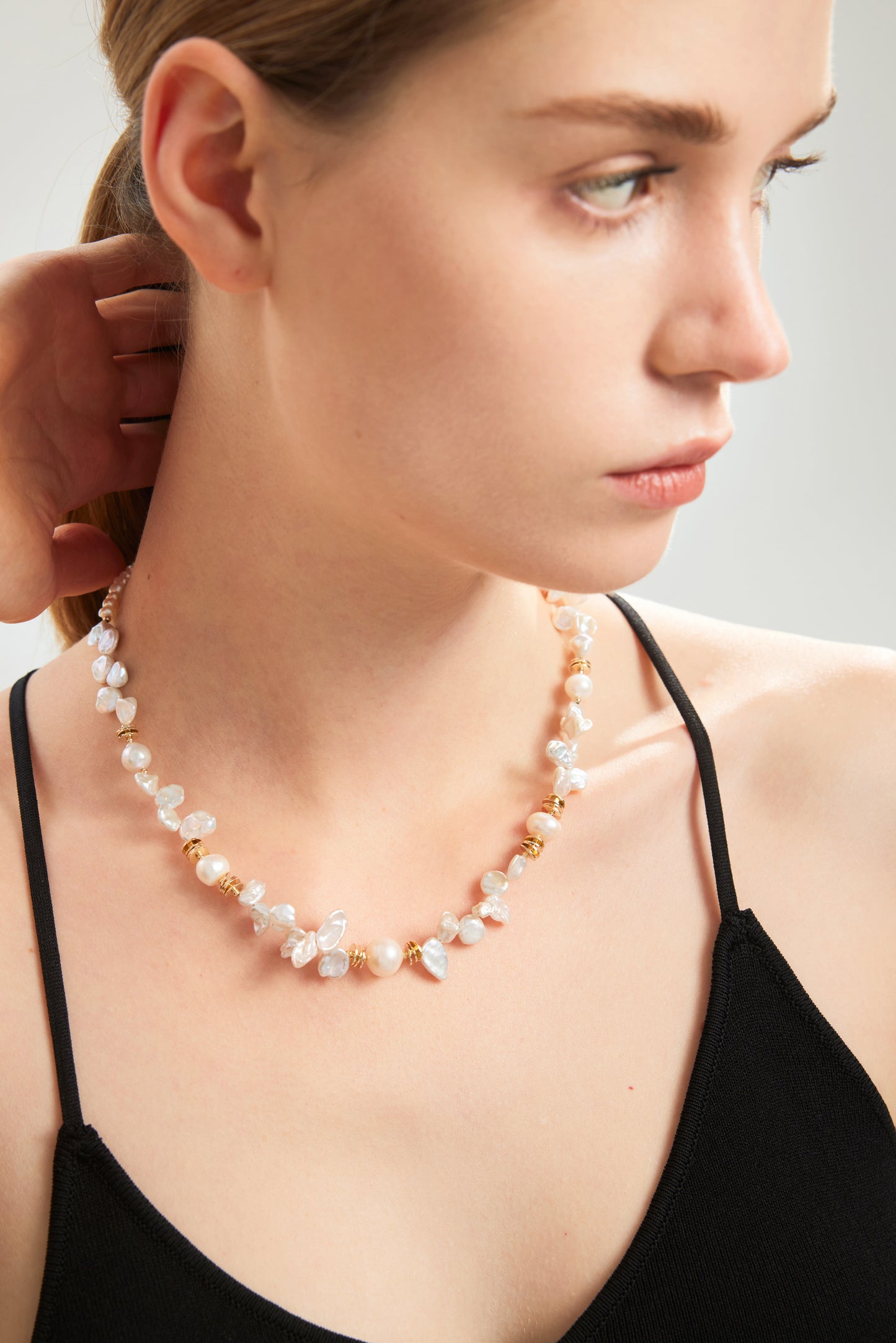 PETALBORN Series Freshwater Baroque Pearl Necklace ref.#060 - Petal Pearl, 14K Gold-plated