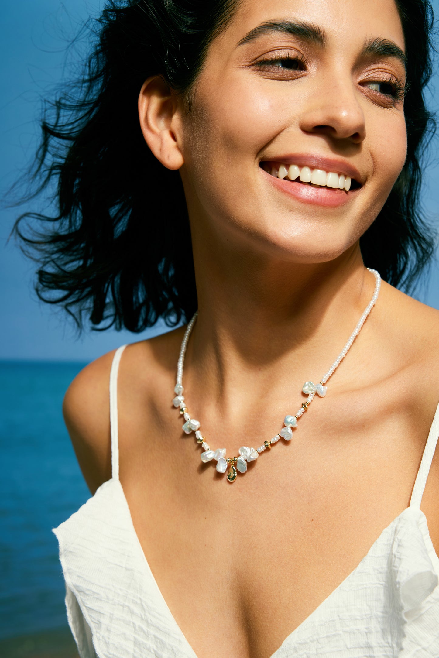 PETALBORN Series Freshwater Baroque Pearl Necklace ref.#061 - Petal Pearl, Rice Pearl, 14K Gold-plated
