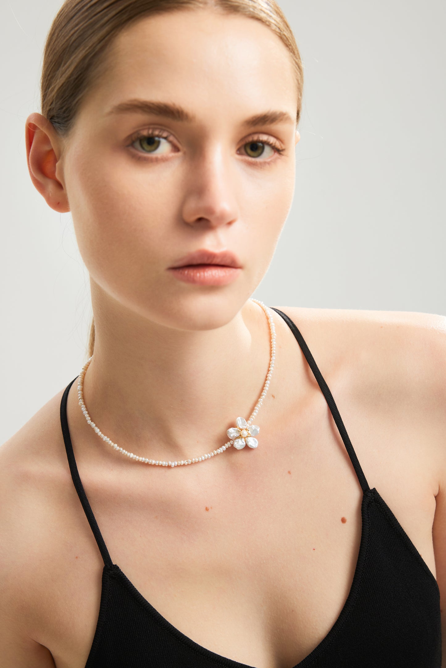 PETALBORN Series Freshwater Baroque Pearl Necklace ref.#063 - Petal Pearl, Rice Pearl, 14K Gold-plated