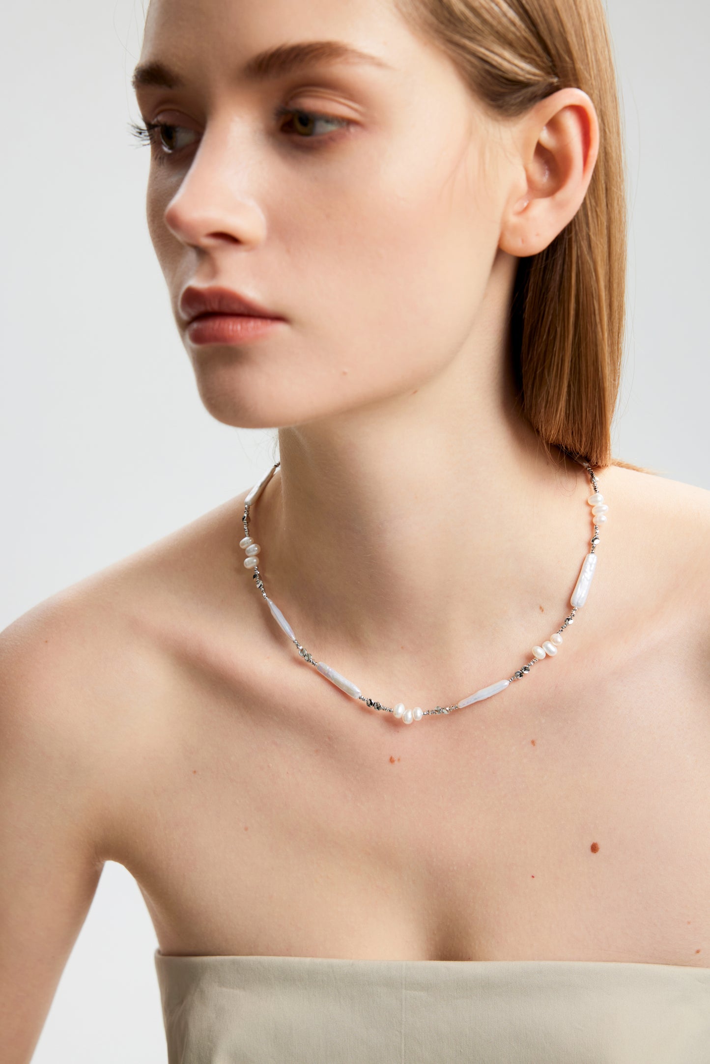 DULCIS Series Freshwater Baroque Pearl Necklace ref.#065 - 14K Platinum-plated