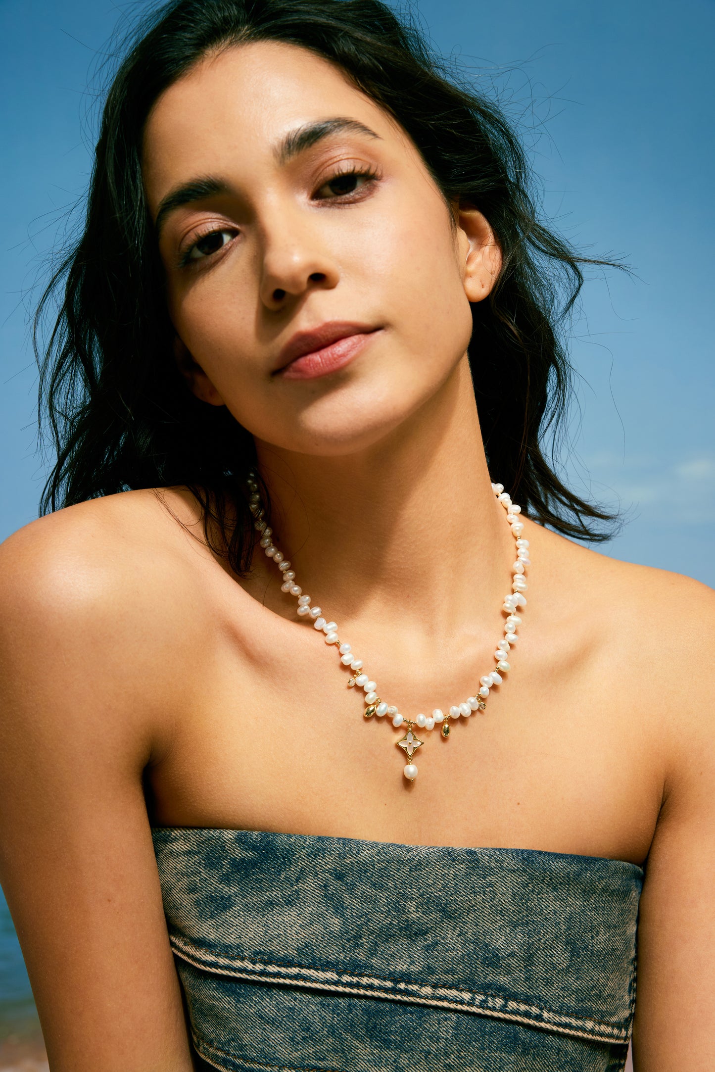 MYSTIC Series Freshwater Baroque Pearl Necklace ref.#066 - Rice Pearl, 14K Gold-plated, Gemstone