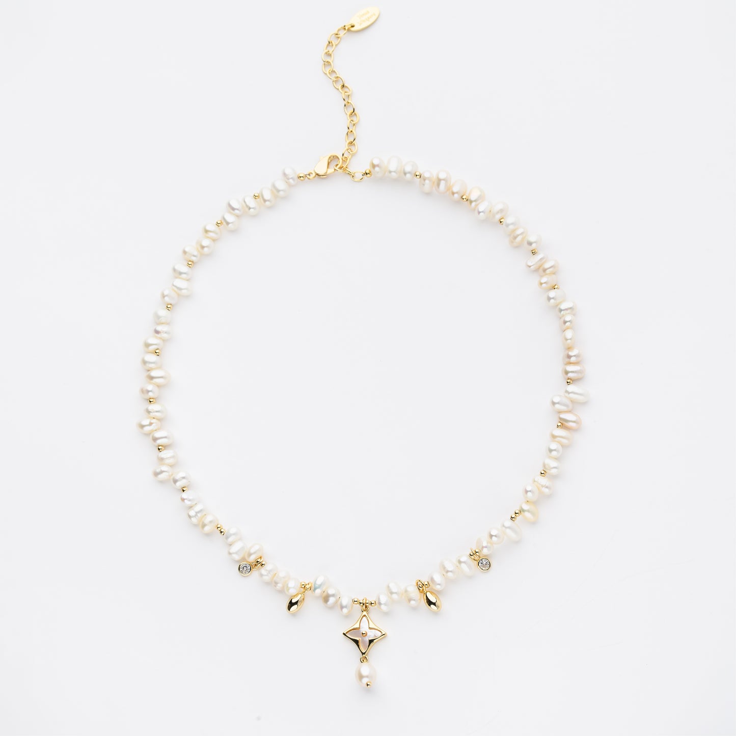 MYSTIC Series Freshwater Baroque Pearl Necklace ref.#066 - Rice Pearl, 14K Gold-plated, Gemstone