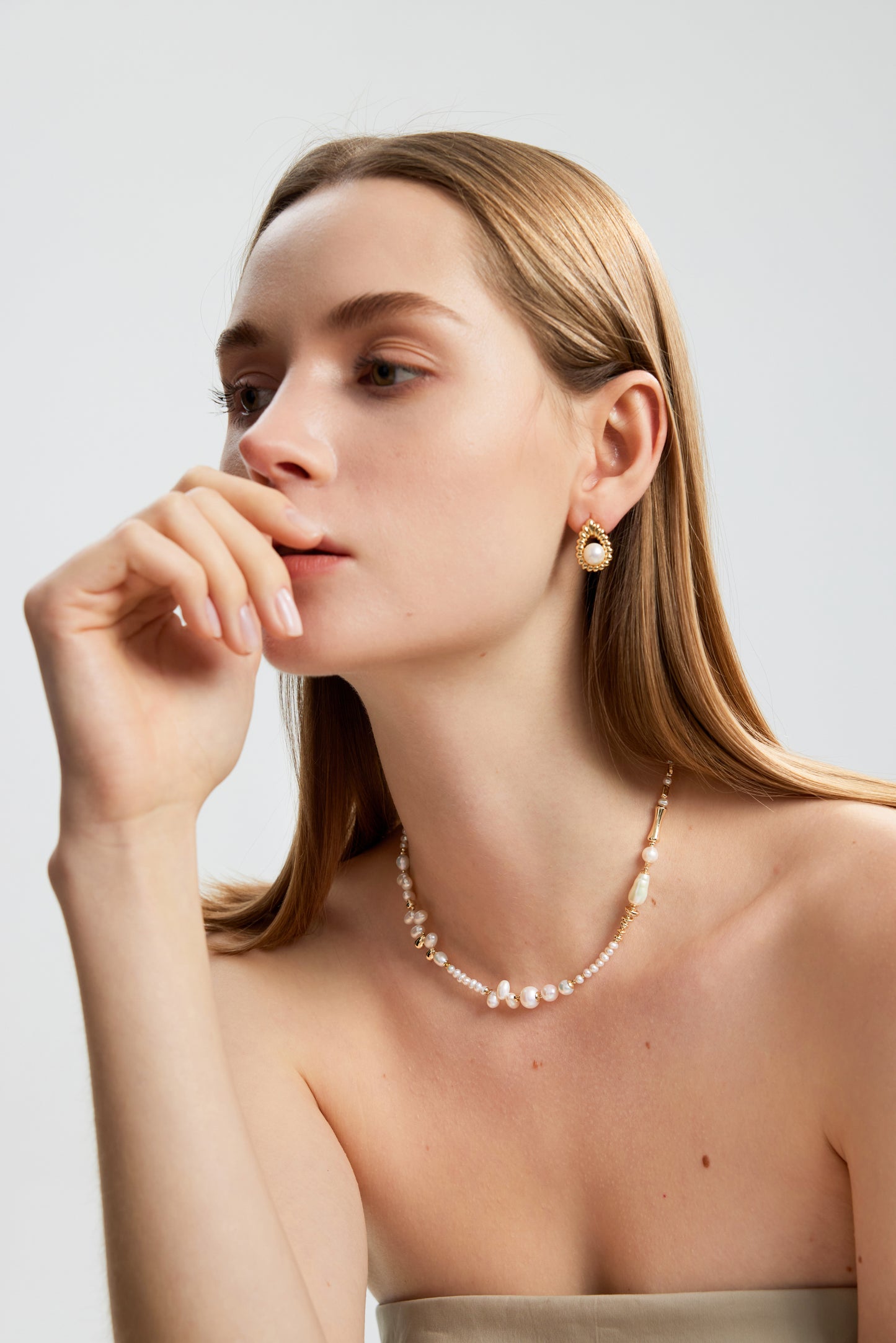 VENUSTUS Series Freshwater Baroque Pearl Necklace ref.#067 - Rice Pearl, 14K Gold-plated