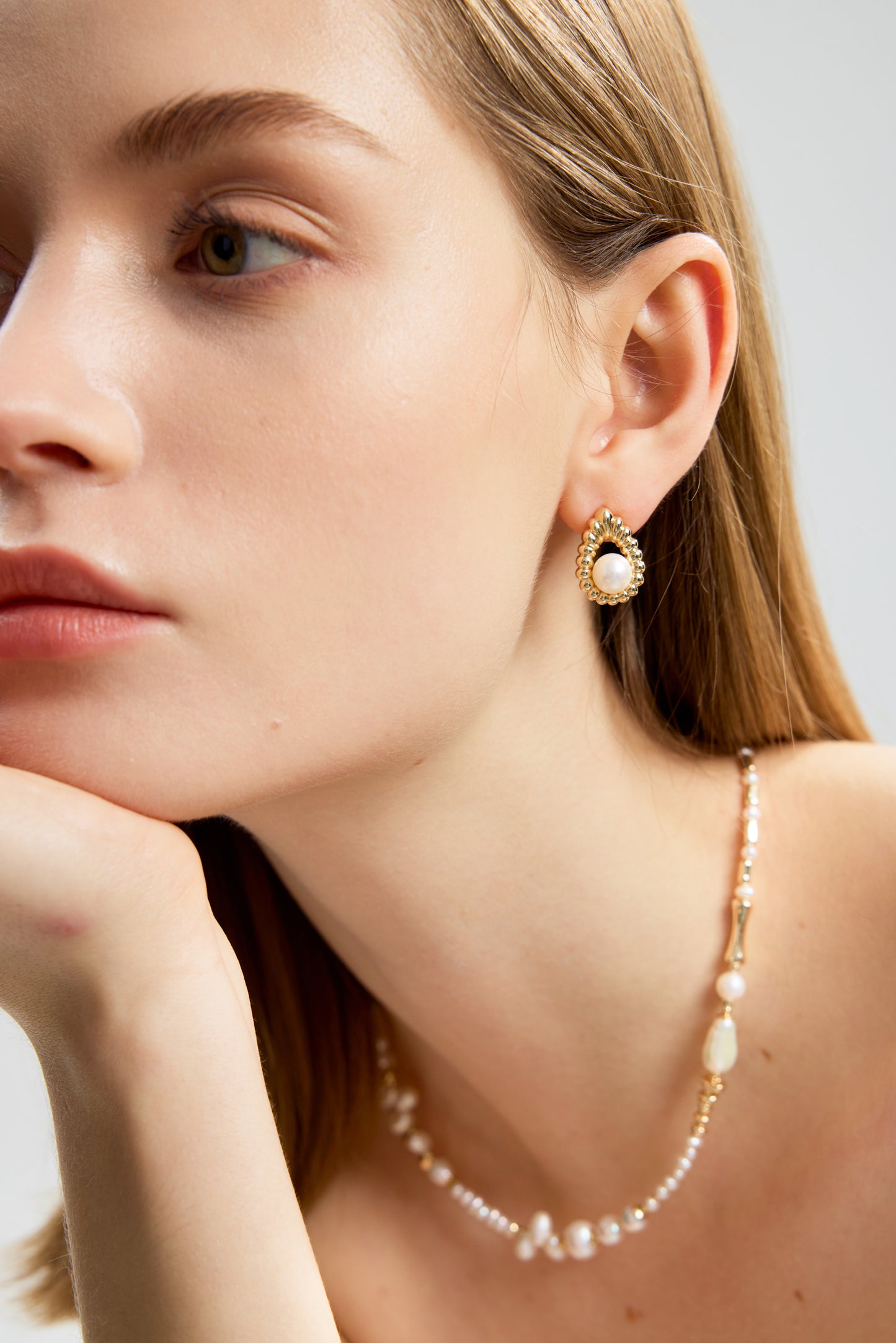 VENUSTUS Series Freshwater Baroque Pearl Necklace ref.#067 - Rice Pearl, 14K Gold-plated