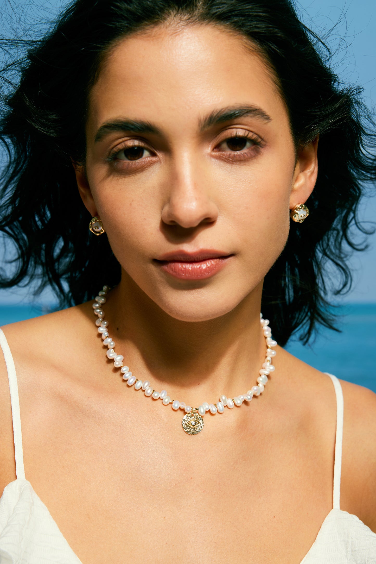 MYSTIC Series Freshwater Baroque Pearl Earrings ref.#074 - Button Pearl, 14K Gold-plated, Gemstone