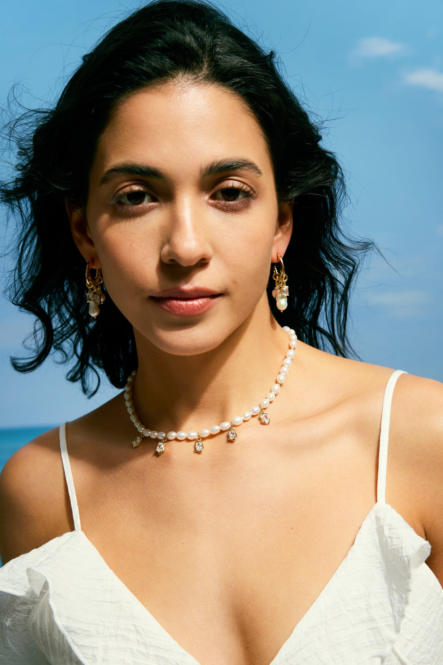 SPARKLING Series Freshwater Baroque Pearl Necklace ref.#076 - Rice Pearl, 14K Gold-plated, Gemstone