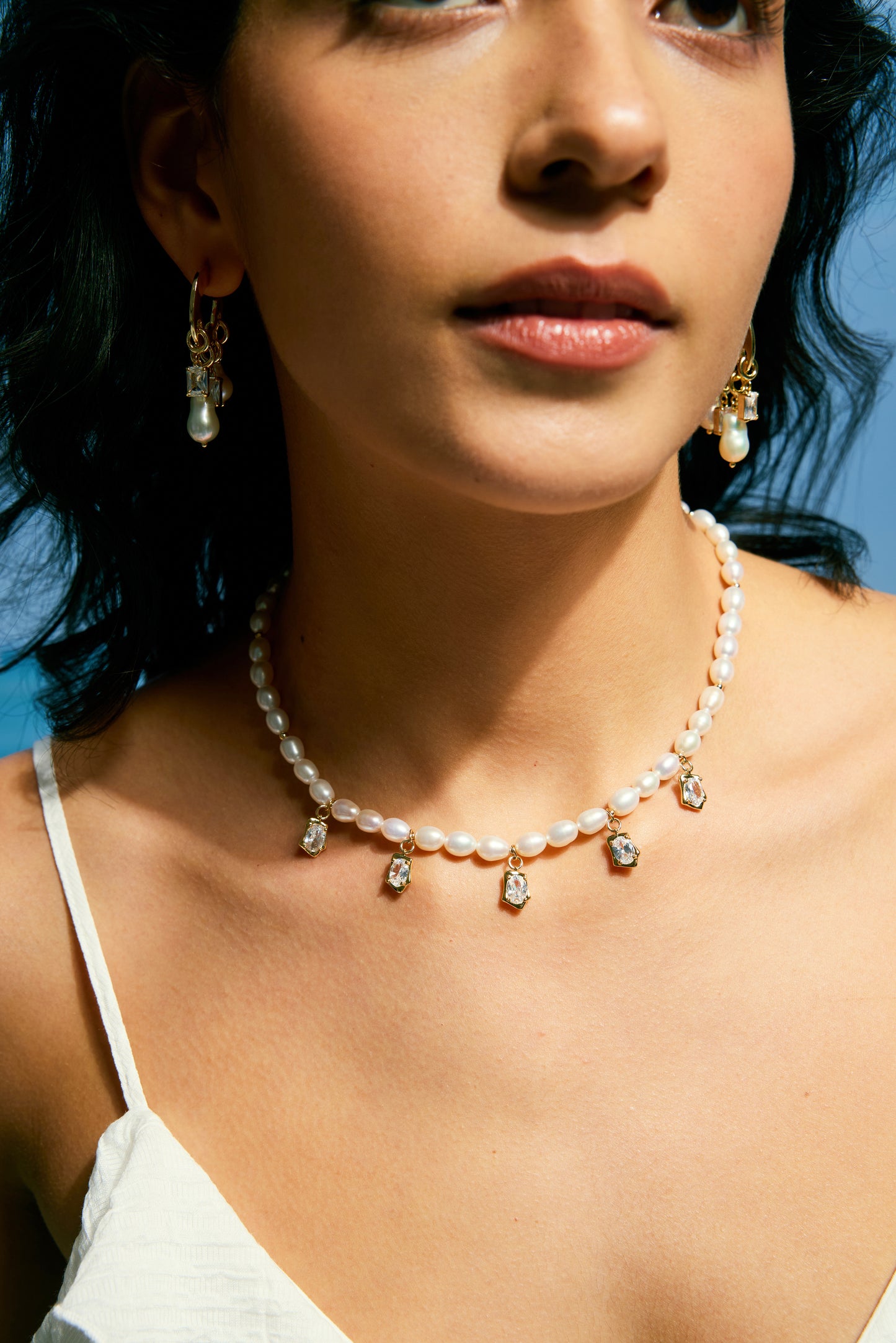 SPARKLING Series Freshwater Baroque Pearl Necklace ref.#076 - Rice Pearl, 14K Gold-plated, Gemstone