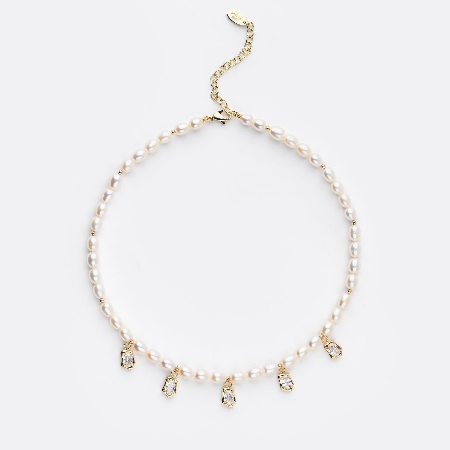 SPARKLING Series Freshwater Baroque Pearl Necklace ref.#076 - Rice Pearl, 14K Gold-plated, Gemstone