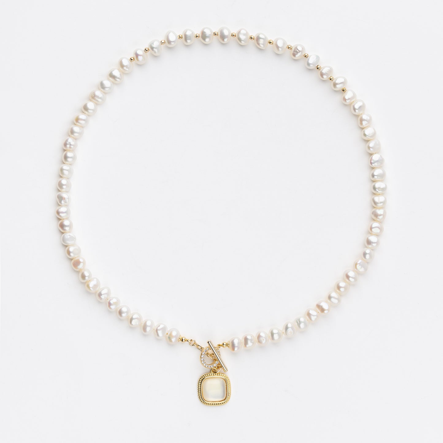 SPARKLING Series Freshwater Baroque Pearl Necklace ref.#081 - Button Pearl, 14K Gold-plated, Gemstone