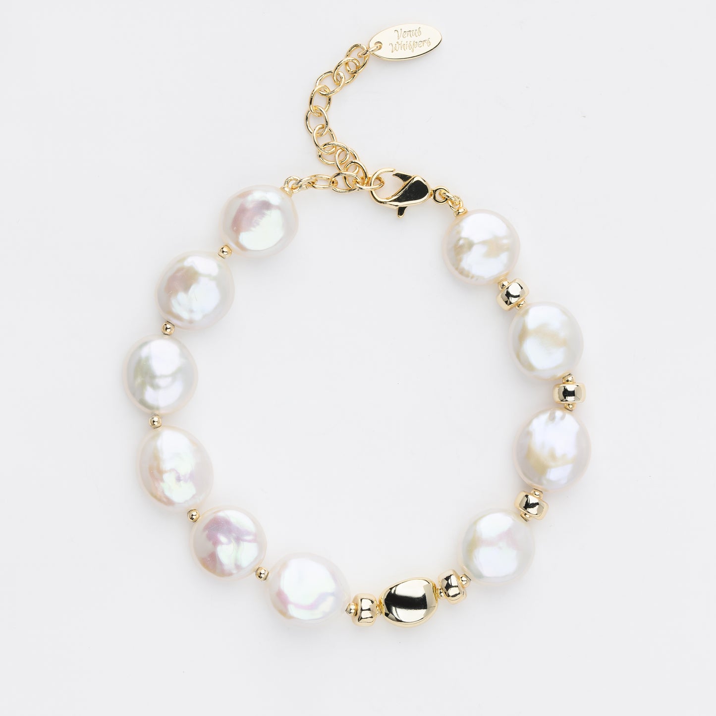 MOONLIT Series Freshwater Baroque Pearl Bracelet ref.#051 - Button Pearl, 14K Gold-plated