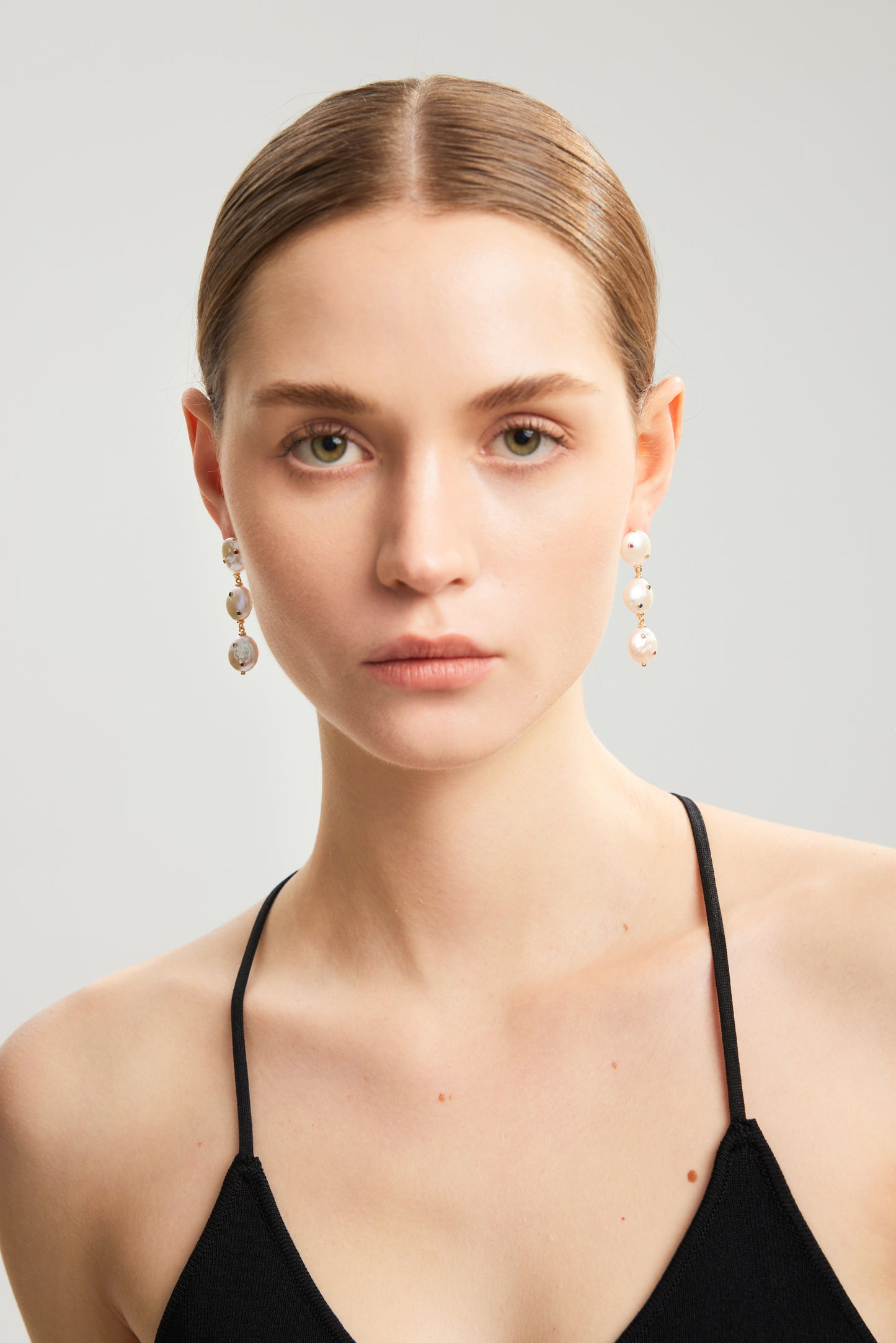 SPARKLING Series Freshwater Baroque Pearl Earrings ref.#030 - Button Pearl, 14K Gold-plated, Gemstone