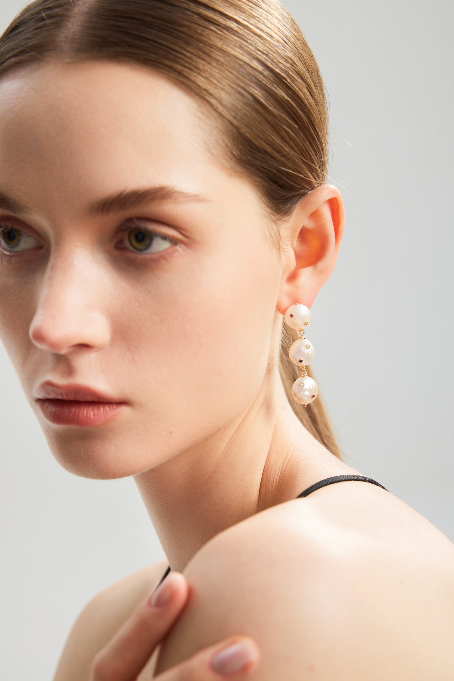 SPARKLING Series Freshwater Baroque Pearl Earrings ref.#030 - Button Pearl, 14K Gold-plated, Gemstone