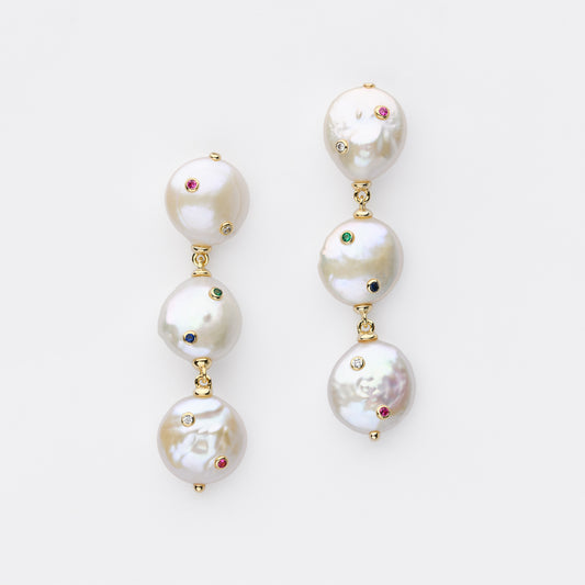 SPARKLING Series Freshwater Baroque Pearl Earrings ref.#030 - Button Pearl, 14K Gold-plated, Gemstone