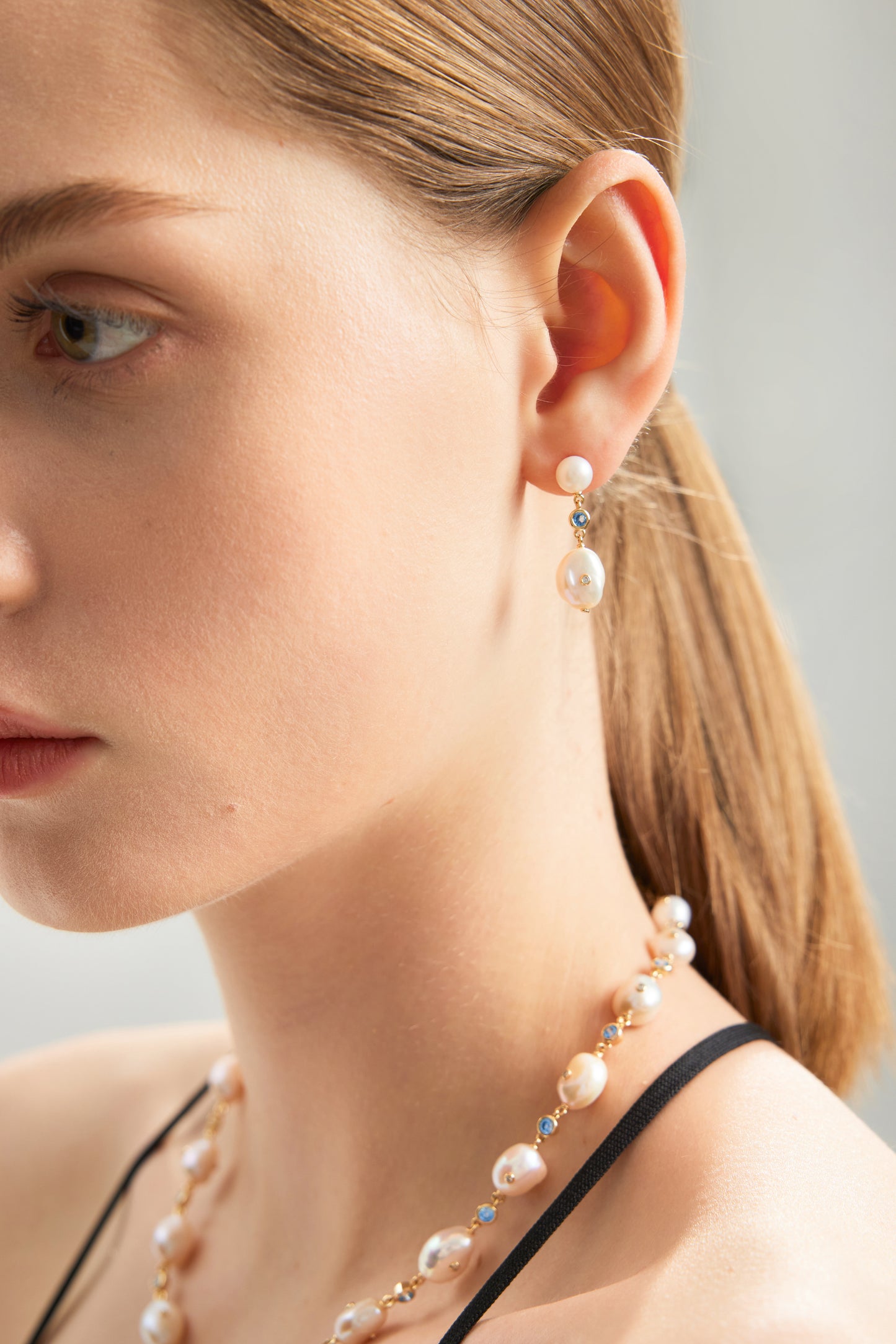 SPARKLING Series Freshwater Baroque Pearl Earrings ref.#032 - Button Pearl, 14K Gold-plated, Gemstone