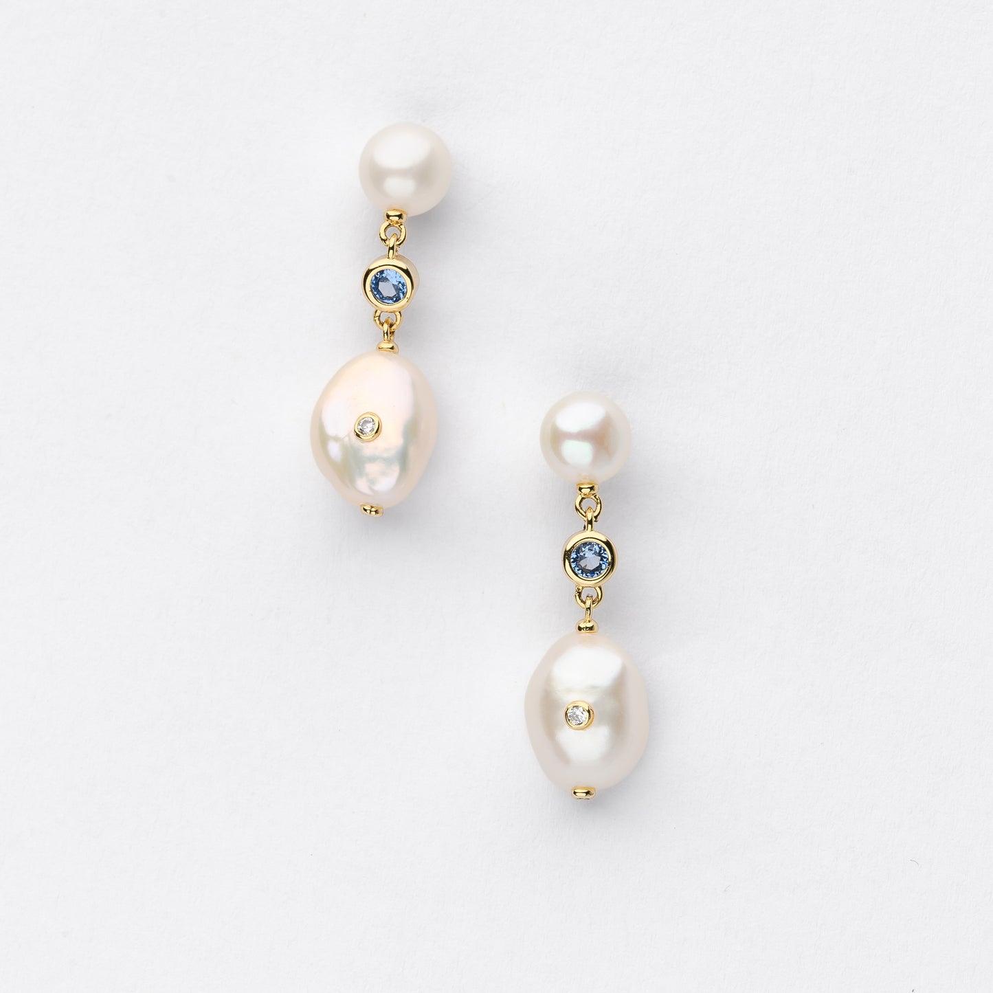 SPARKLING Series Freshwater Baroque Pearl Earrings ref.#032 - Button Pearl, 14K Gold-plated, Gemstone